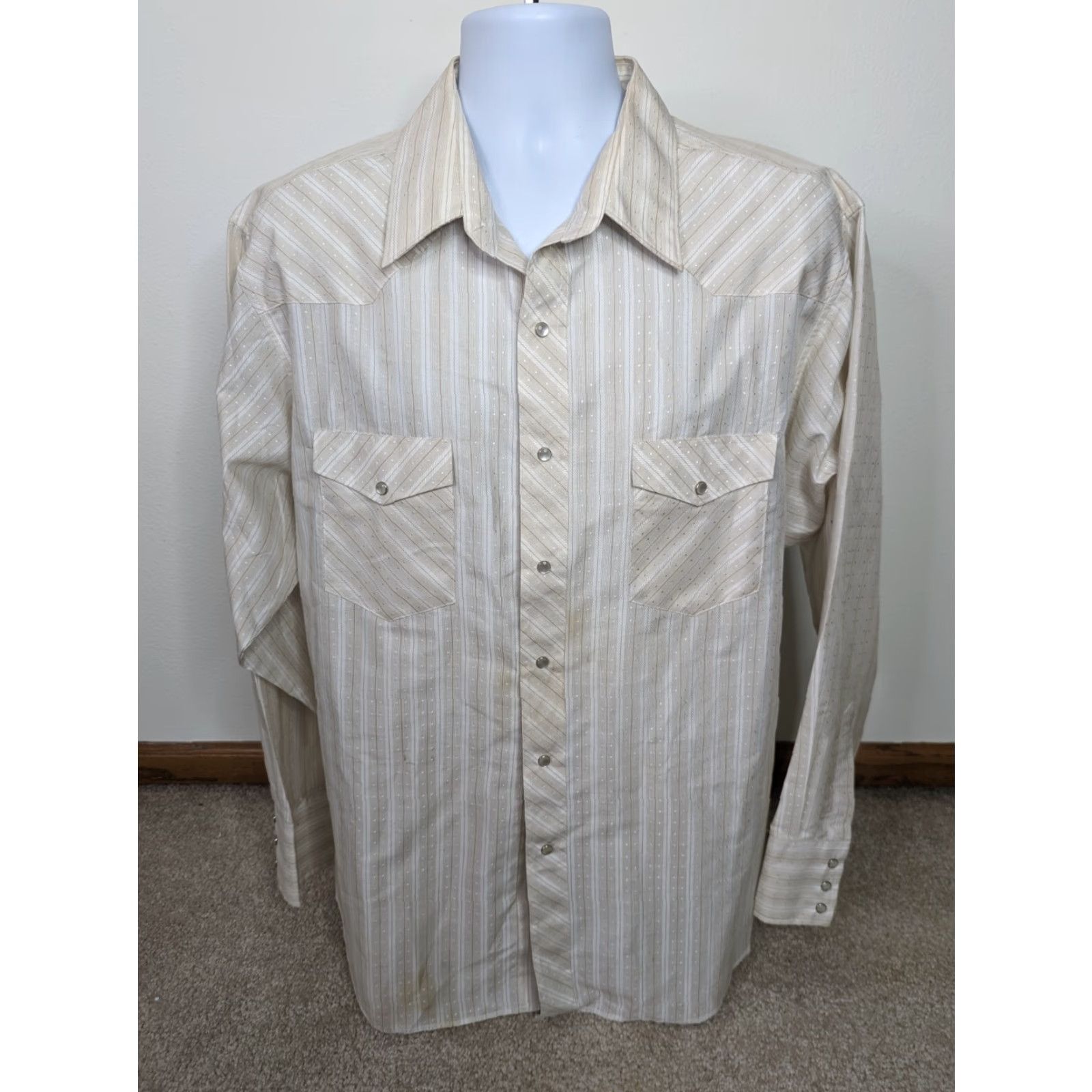 Wrangler VINTAGE Wrangler Western Pearl Snap Striped Shirt Men's XL White Flawed T3F Size US XL / EU 56 / 4 - 2 Thumbnail