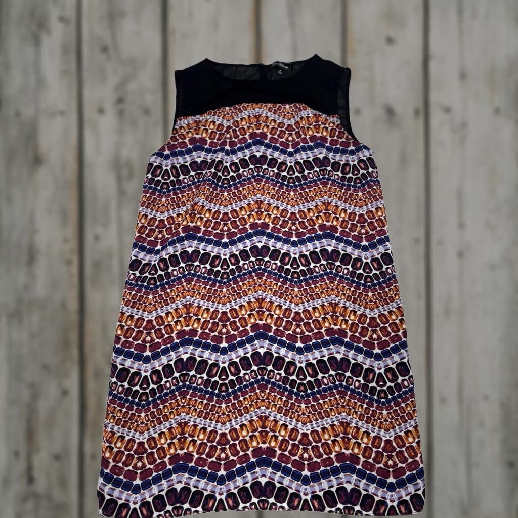 Sam Edelman Sam Edelman Shift Dress M Sleeveless Black Round Neck Geometric Jewel Multicolored Lined Short Dress Button Keyhole Neck Size M / US 6-8 / IT 42-44 - 1 Thumbnail