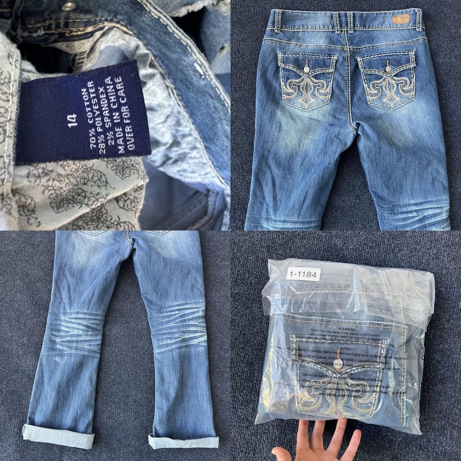 Vintage Reign Jeans Womens 14 Blue Distressed Straight Leg Embroidered Pockets Denim Size 36" / US 14 / IT 50 - 8 Thumbnail