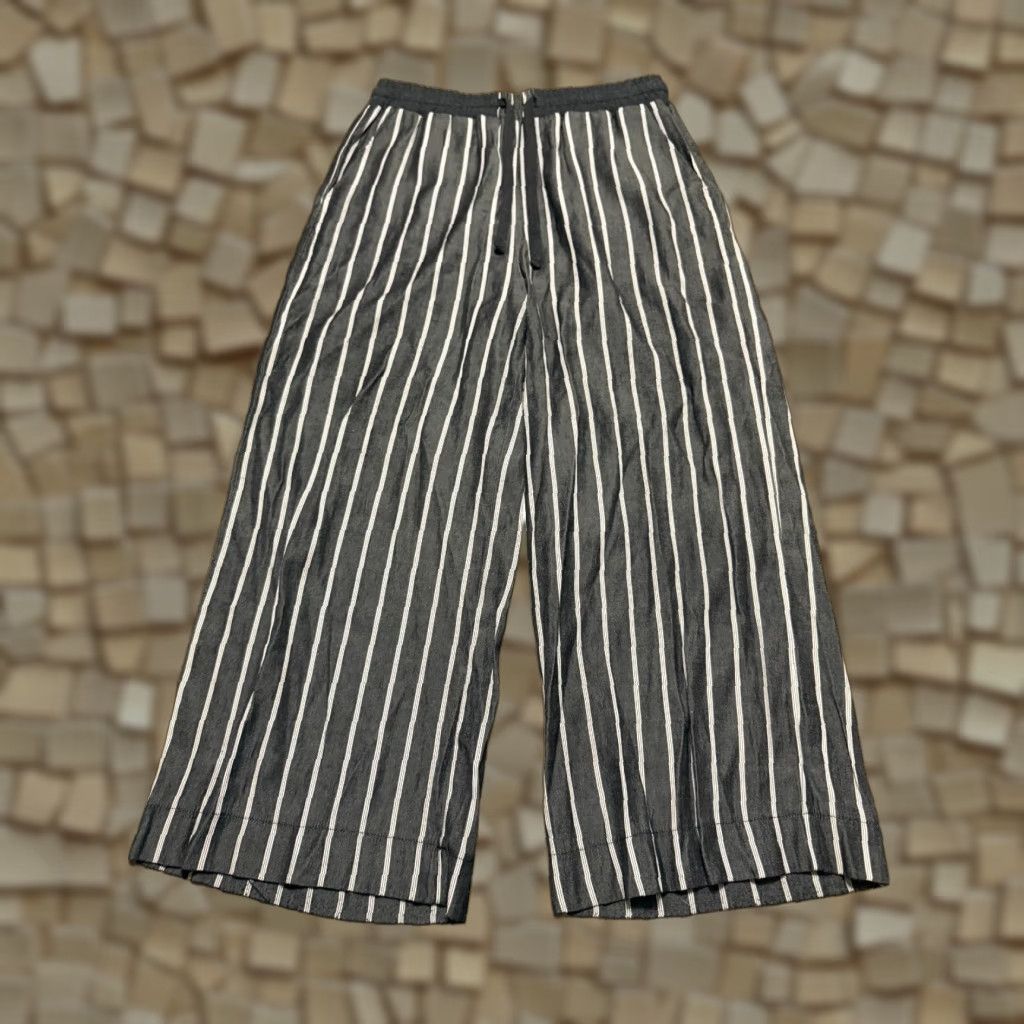 Vintage Hem & Thread Pants Women's Medium Gray White Stripe Pull On Tie Waist Wide-Leg Ankle Pants Mens? Womens Size 32" / US 10 / IT 46 - 1 Thumbnail