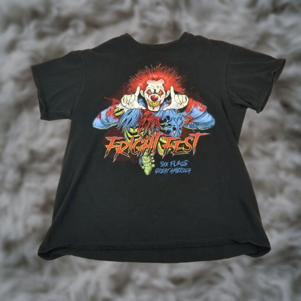 Vintage Six Flags T-Shirt Medium Black Glow in Dark Fright Fest Killer Clown Halloween Mens Size US M / EU 48-50 / 2 - 1 Thumbnail
