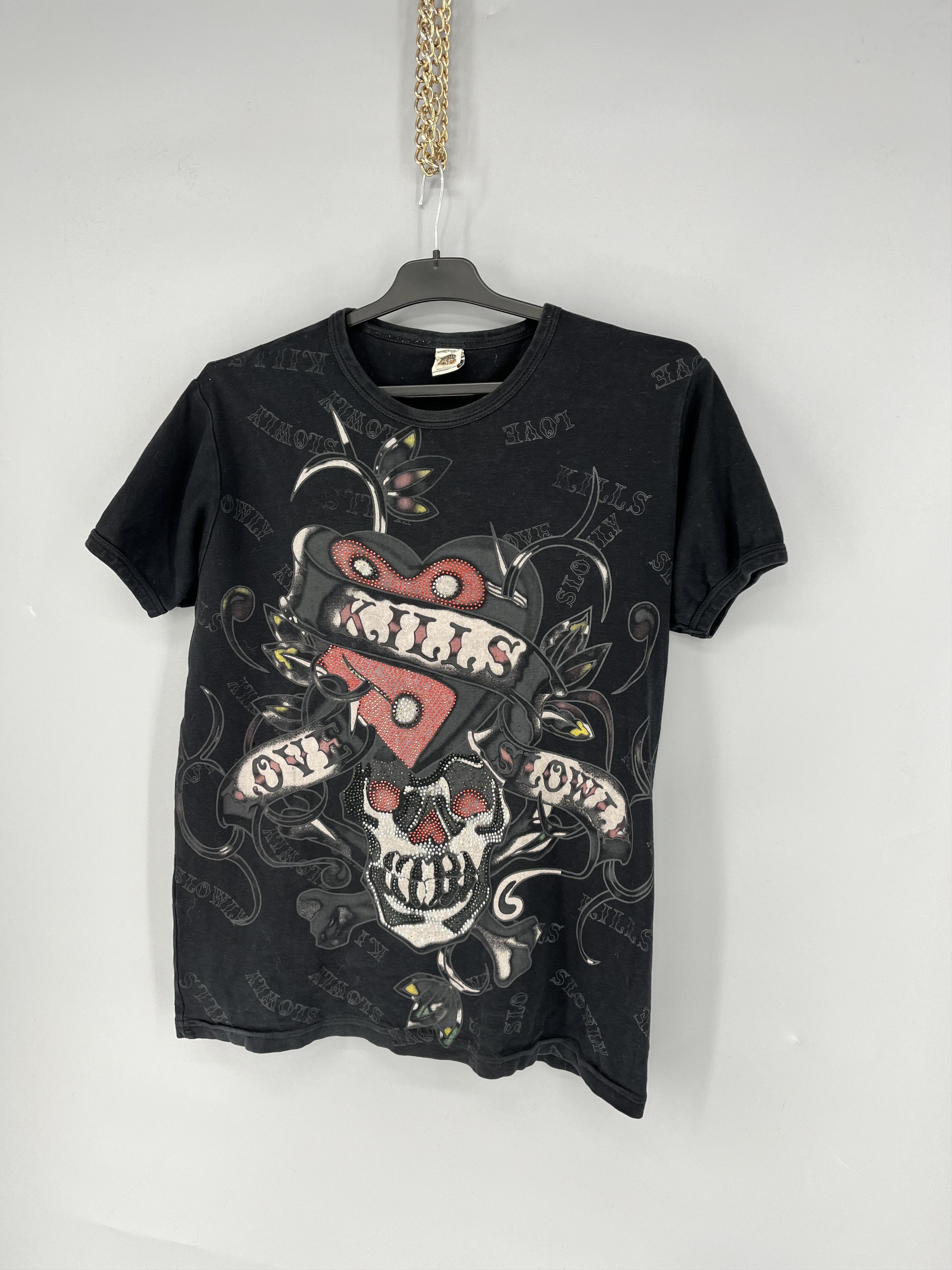 Affliction Vintage Y2K Christian Audigier Women’s Rhinestones T-Shirt Size L / US 10 / IT 46 - 3 Thumbnail