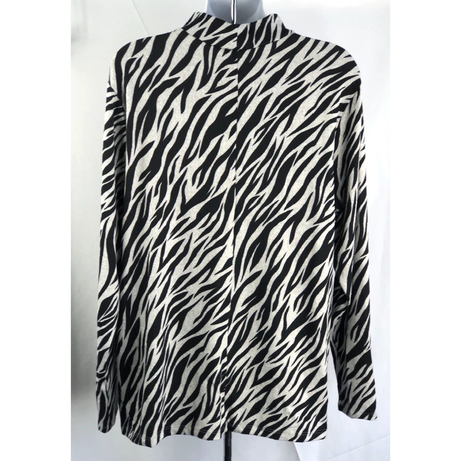 Vintage Terra & Sky Mock Neck Sweater 1X Black Gray Zebra Long Sleeve Light Knit Size XL / US 12-14 / IT 48-50 - 3 Thumbnail