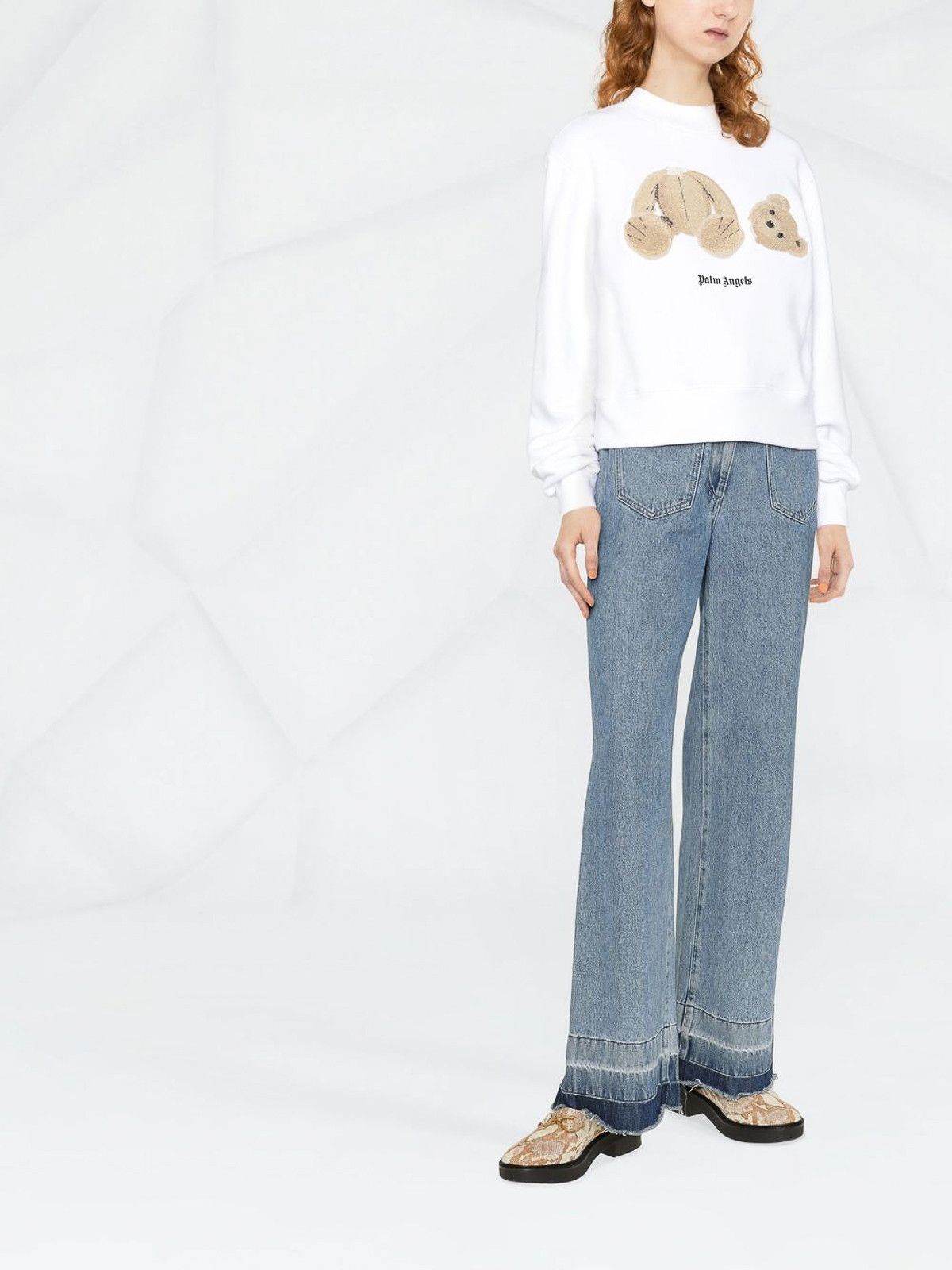 Palm Angels o1gr1nt0325 PA Bear Fitted Crewneck Sweatshirt in White Size M / US 6-8 / IT 42-44 - 3 Thumbnail