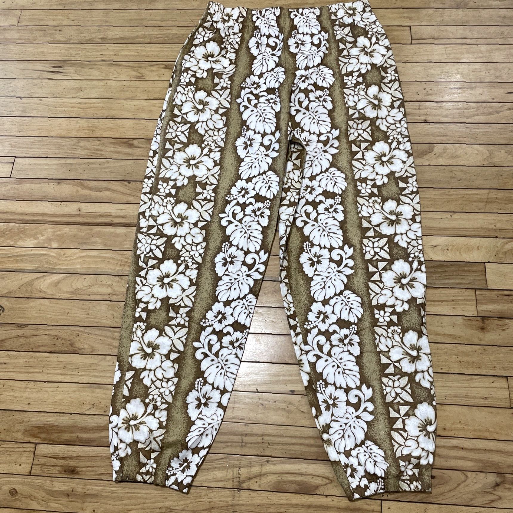 Vintage VINTAGE Reebesse Beverly Hills 2XL Brown Floral Hawaiian Pants 80s Parachute Tapered Jogger Baggy Streetwear Men's Size US 39 - 2 Thumbnail