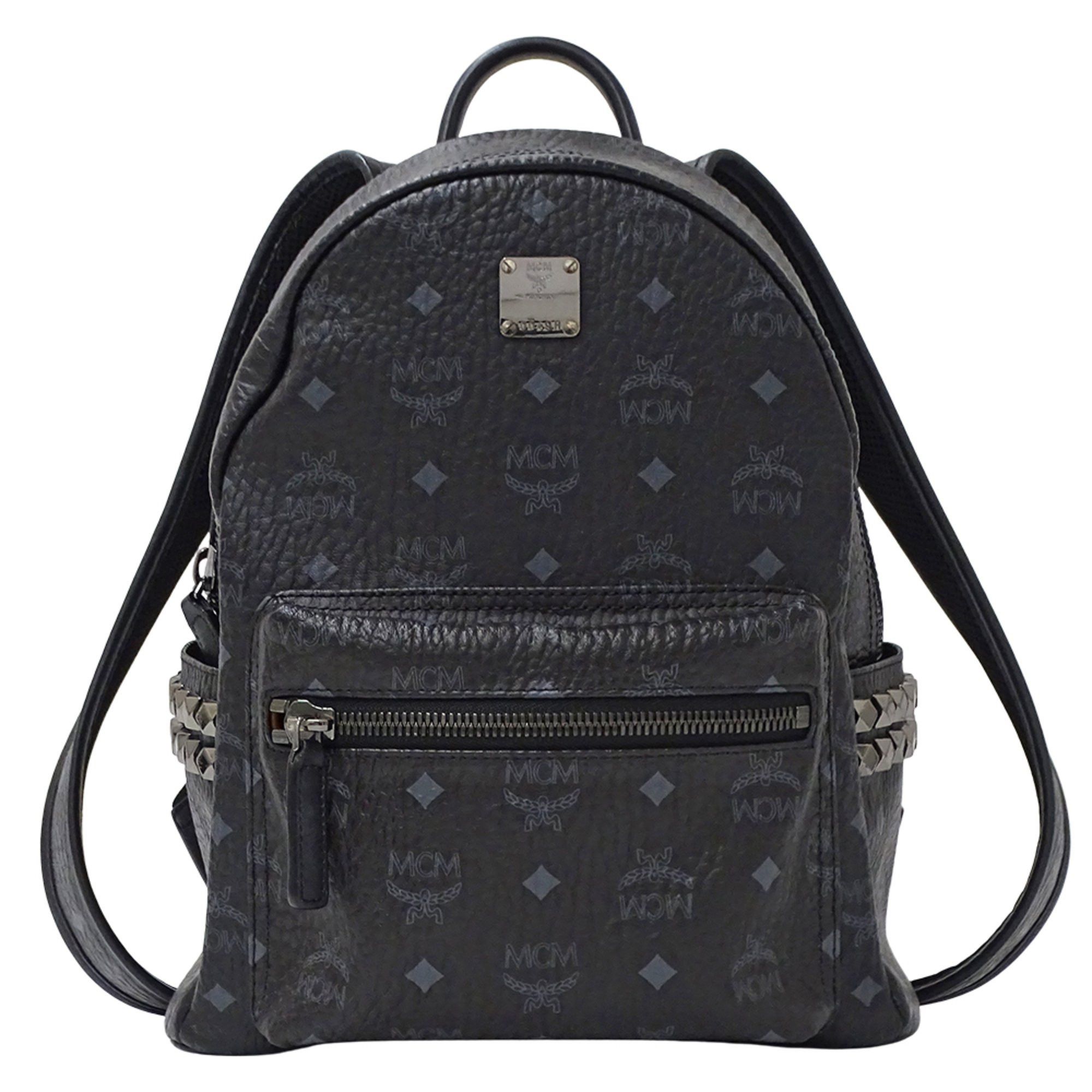 MCM  Studded Black Coated Canvas Backpack MCM Stark Side Stud Visetos Canvas Black Backpack Bag main image 4