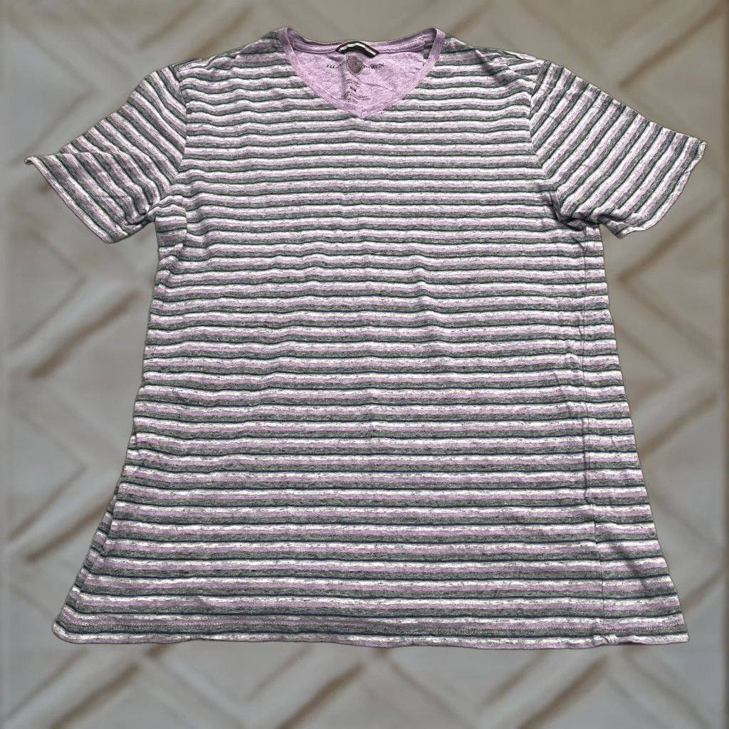 Vintage Black Brown 1826 T-Shirt Mens Medium Purple Gray Stripe V-Neck Cotton Casual Tee Size US M / EU 48-50 / 2 - 1 Thumbnail