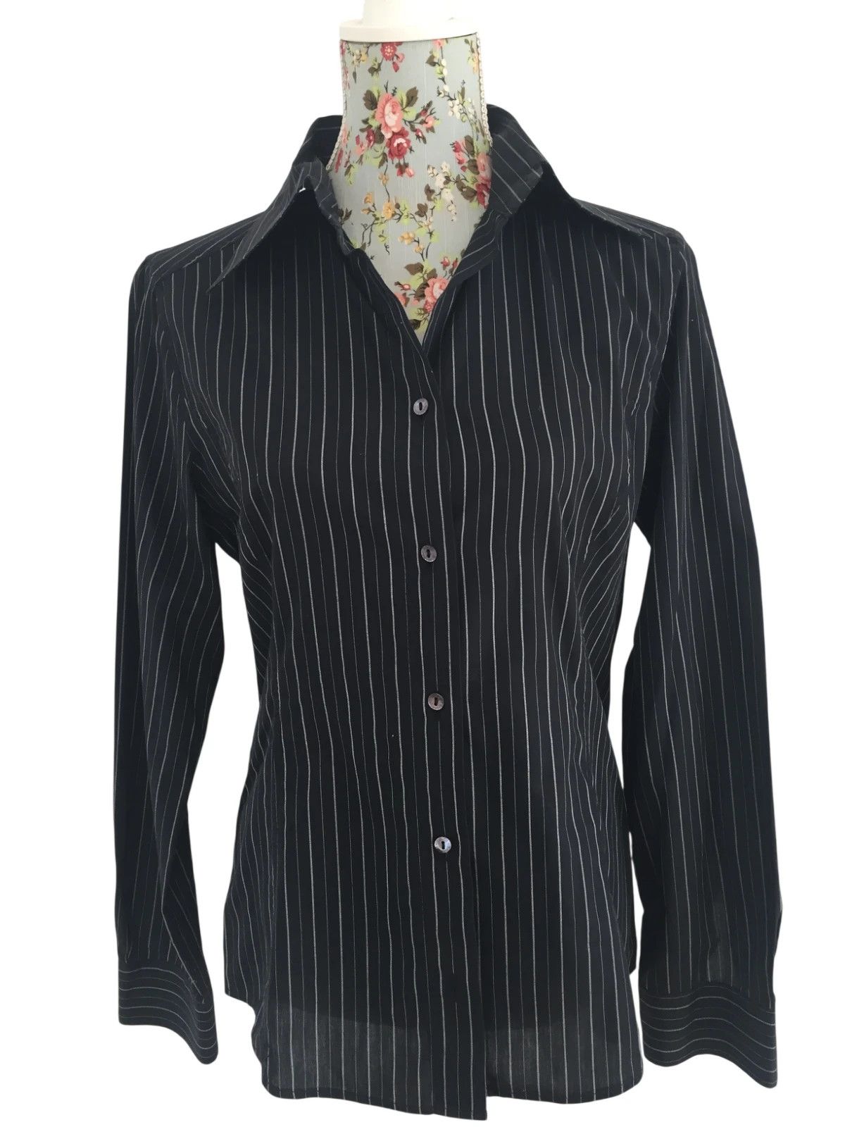 Dolce & Gabbana DOLCE & GABBANA Women's designer Black Pinstripe Shirt luxe Size L / US 10 / IT 46 - 1 Thumbnail