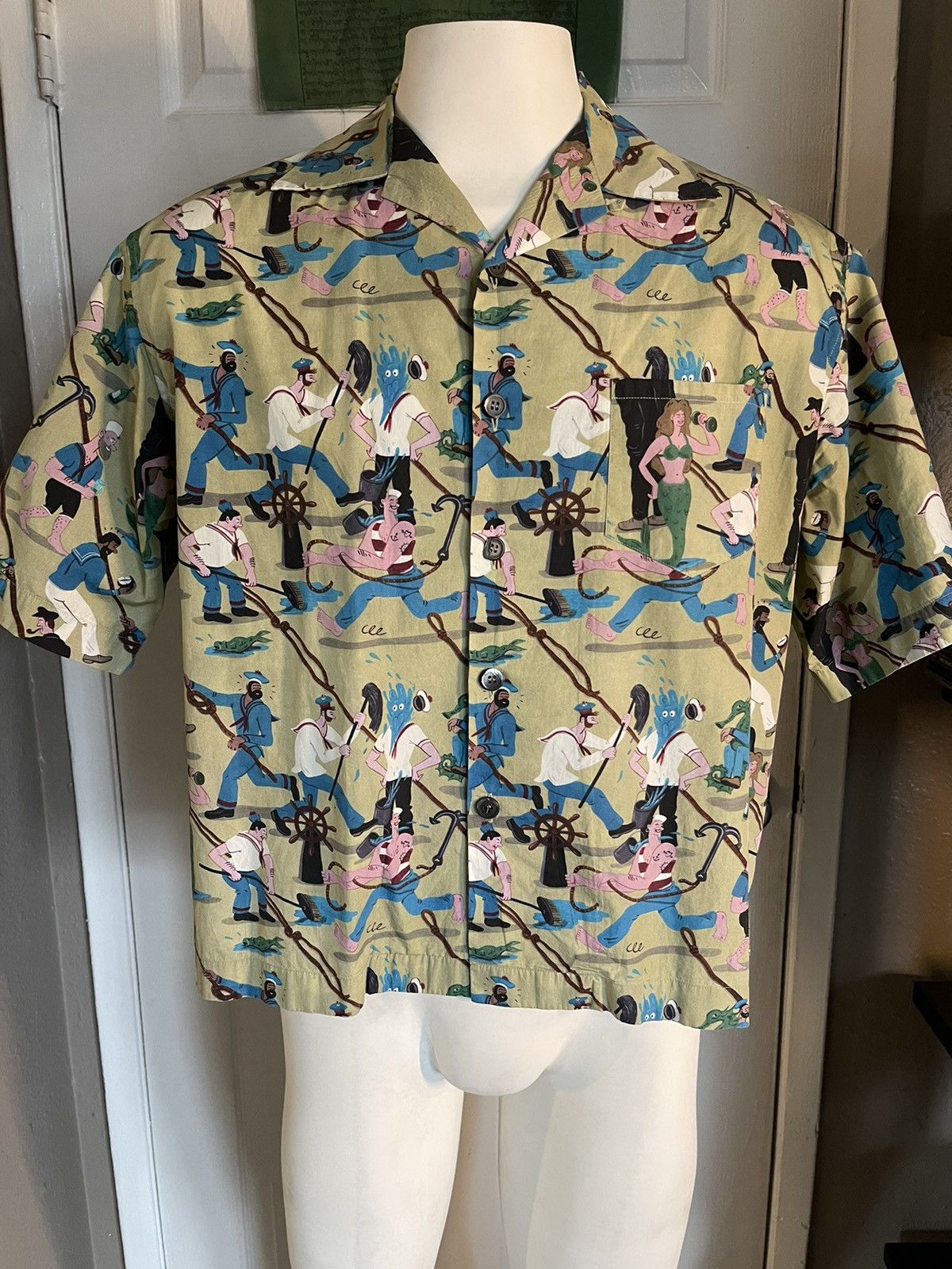 image of Print Cotton Prada S/s Shirt in Green, Men's (Size XL)