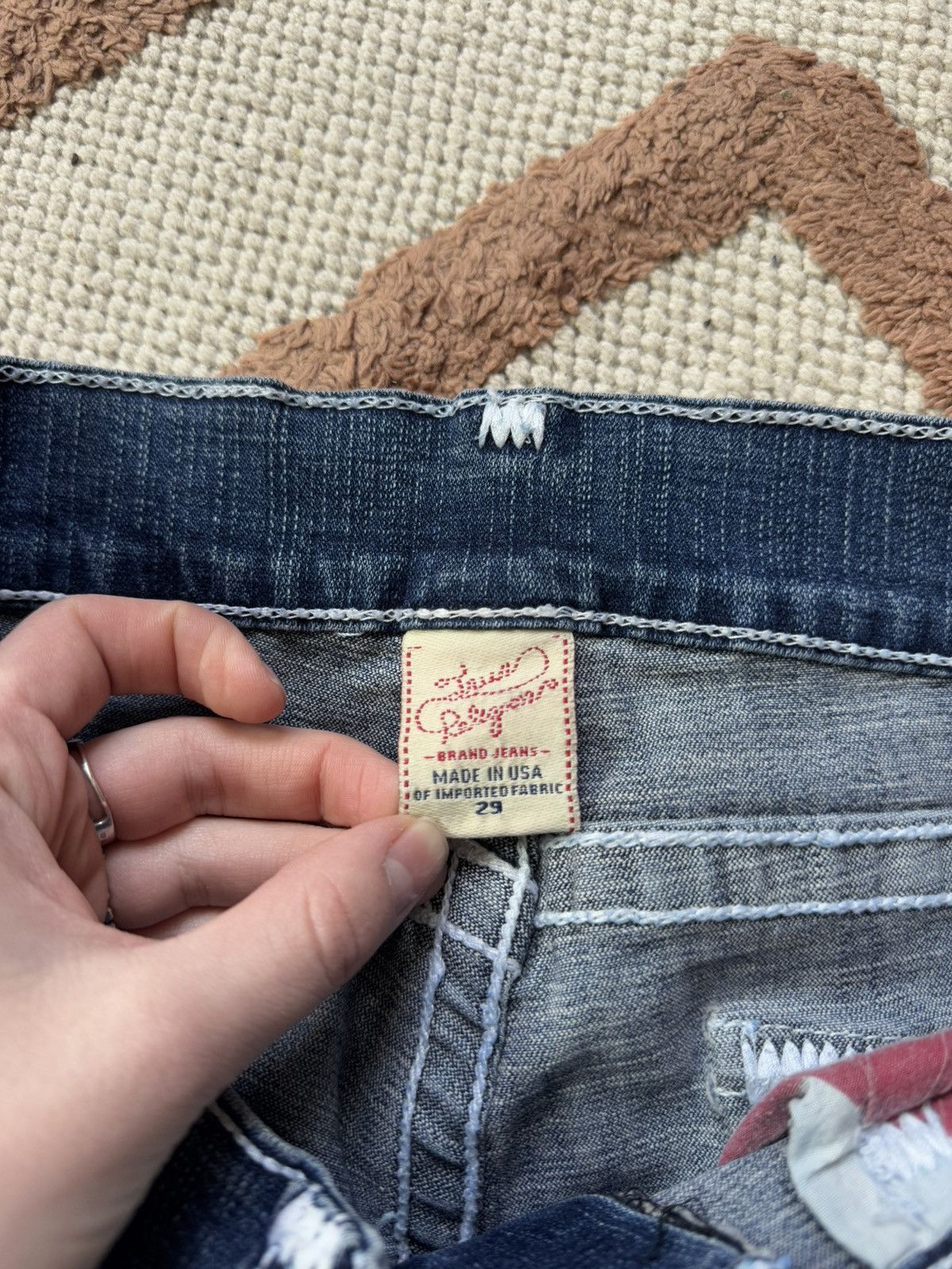 True Religion TRUE RELIGION DENIM CONTRAST STITCH JEANS STRAIGHT PANTS Size 29" - 8 Thumbnail