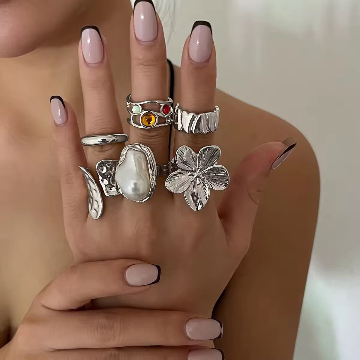 Jewelry 6pc Set Vintage Elegant Irregular Hollow Rings Size ONE SIZE - 2 Thumbnail