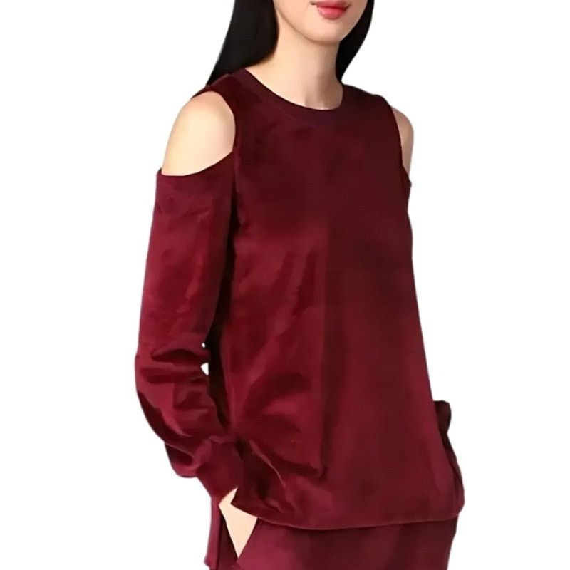 Michael Kors Michael Kors Cold Shoulder Top Slitted Velour Burgundy M NWT Size M / US 6-8 / IT 42-44 - 1 Thumbnail