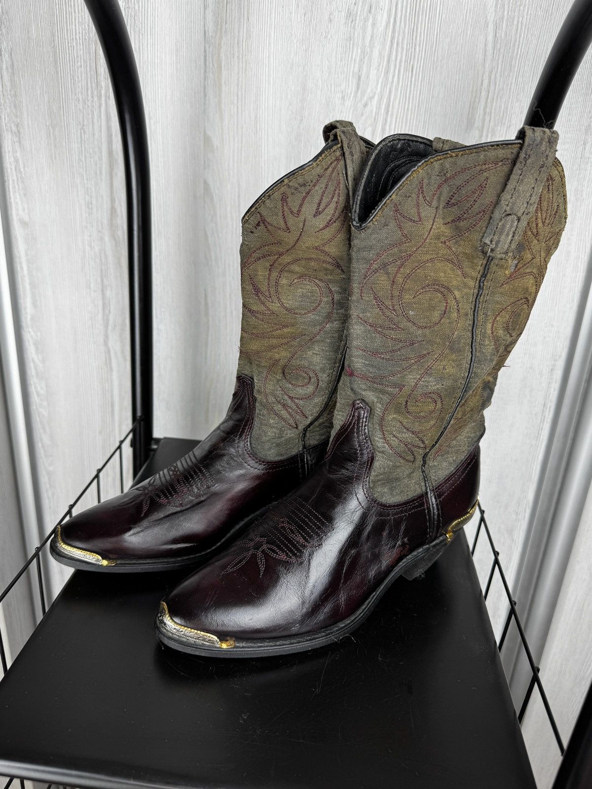Cowboy Equipment Vintage Cowboy Cossacks USA Brown/Grey Leather Textile Boots Size US 6 / IT 36 - 3 Thumbnail
