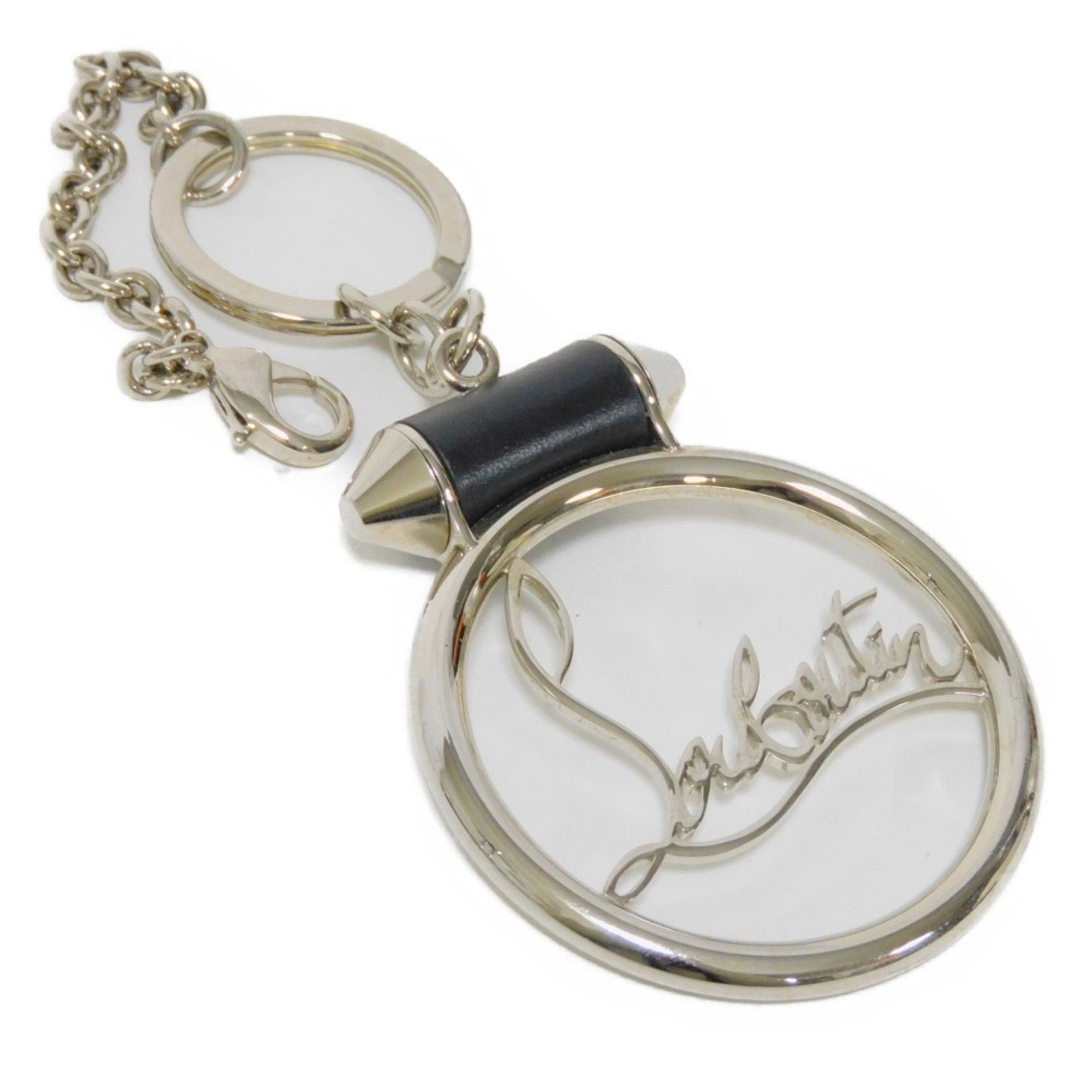 image of Vintage Christian Louboutin Keychain Key Ring Calf Silver Chain Round Bag Charm Black Men Women