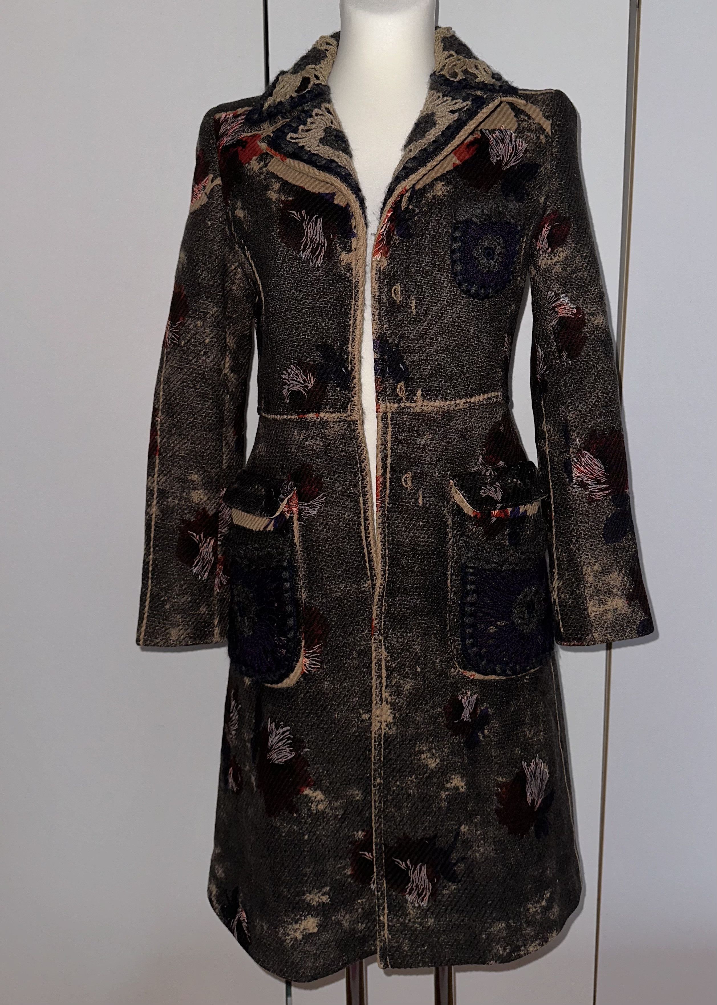 image of Prada Women's Multicolour Wool Coat With Crochet Detailing (Size Medium)