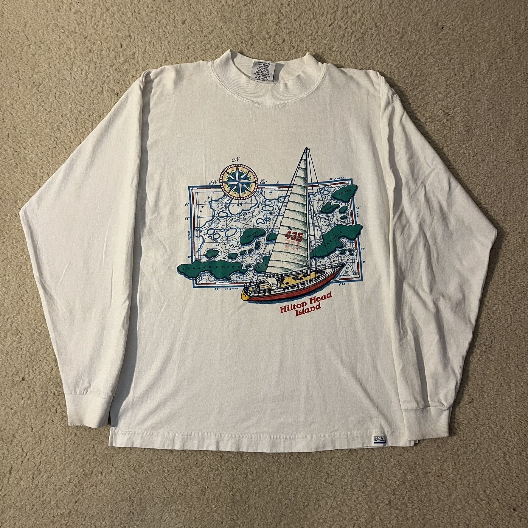 Gear for Sports VTG 90s Hilton Head Island Map Sailboat White Travel Tee Size US M / EU 48-50 / 2 - 1 Thumbnail