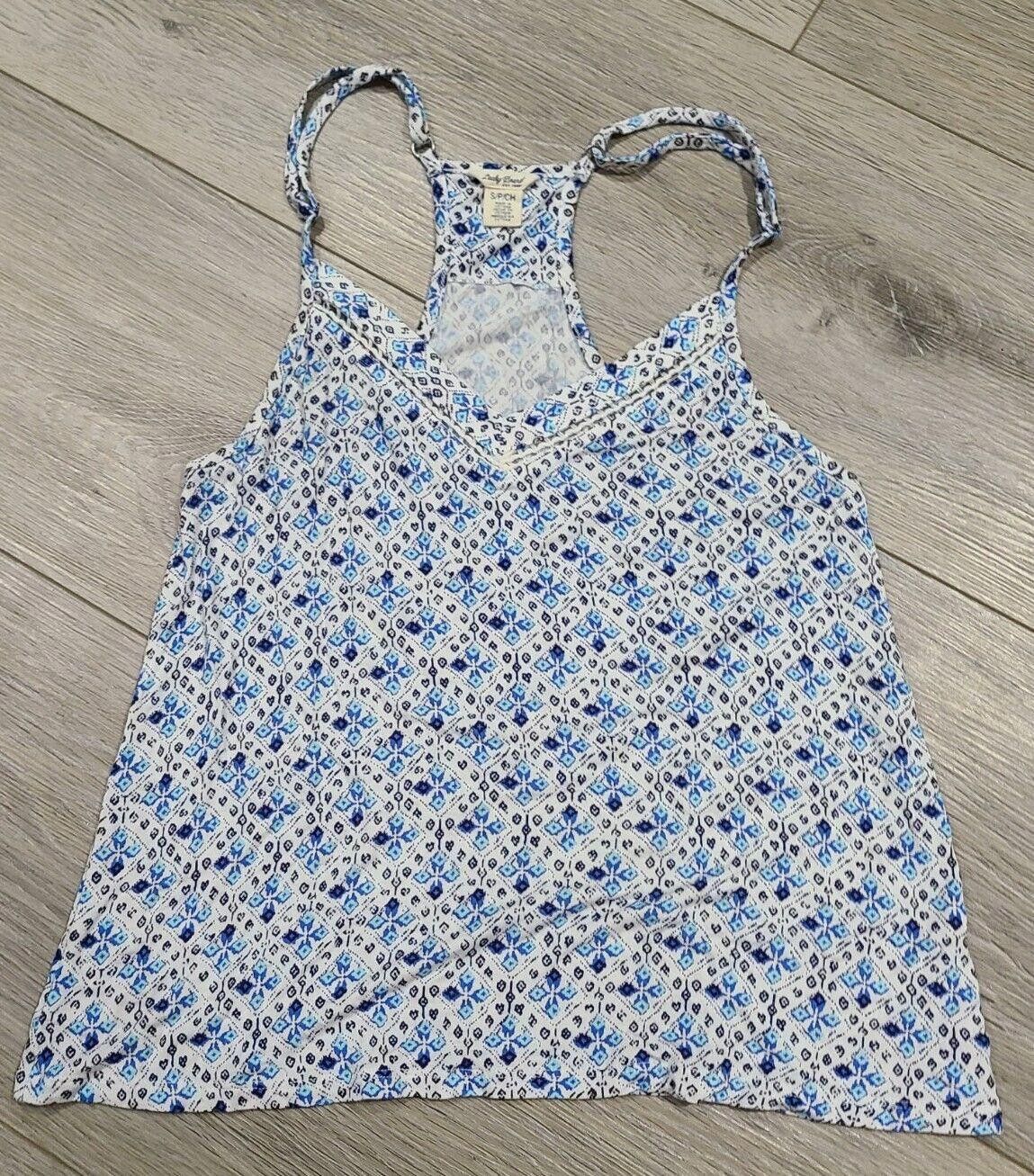 Lucky Brand Lucky Brand Tank Top Small Blue White Floral V Neck Cotton Size S / US 4 / IT 40 - 1 Thumbnail