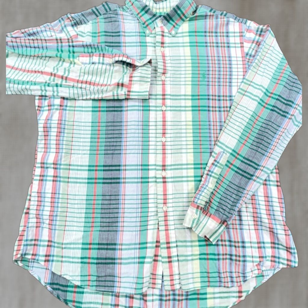 Polo Ralph Lauren Ralph Lauren Shirt Men XL Green Madras Plaid Classic Button Up Multi Pastel Size US XL / EU 56 / 4 - 1 Thumbnail