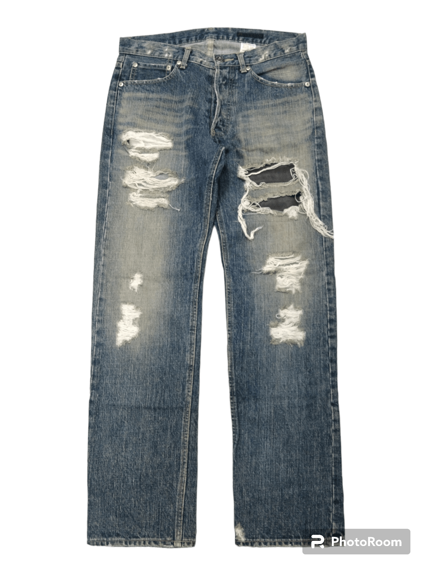 image of The Viridi Anne Grail Ogthe Viridi-Anne Riped Denim Pants in Blue Distressed, Men's (Size 31)