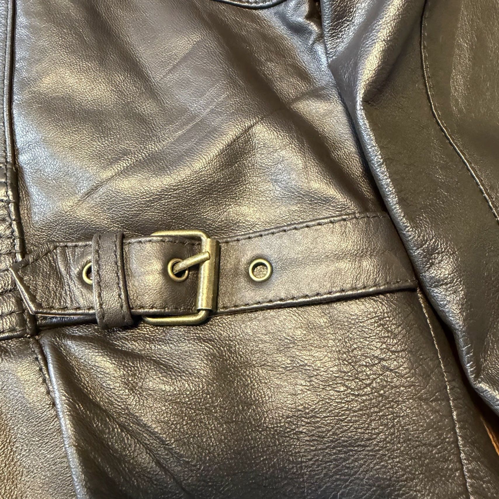 Vintage a.n.a Leather Jacket Womens Large Dark Brown Genuine Lambskin Zip Pocket Buckle Size L / US 10 / IT 46 - 6 Thumbnail