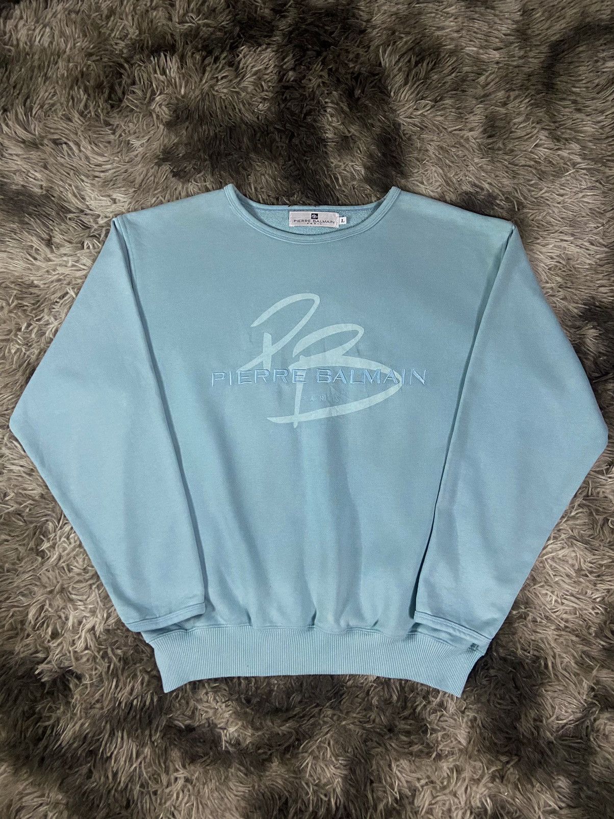 image of Vintage 90's Pierre Balmain Spell Out Sweatshirt in Mint Green, Men's (Size Medium)