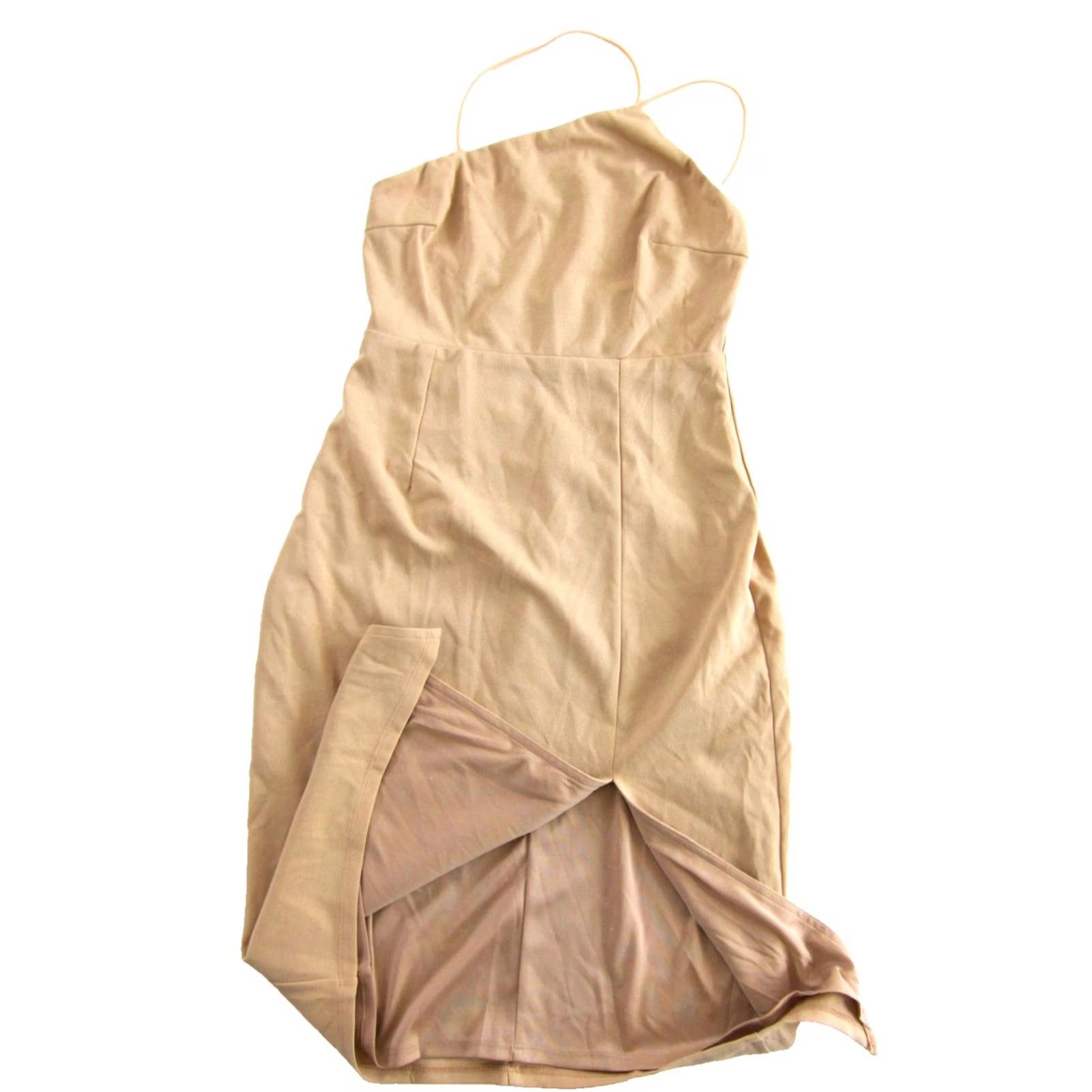 Lulus Lulus Happiest Hour Beige Asymmetrical Bodycon Midi Party Dress Women M Size M / US 6-8 / IT 42-44 - 5 Thumbnail