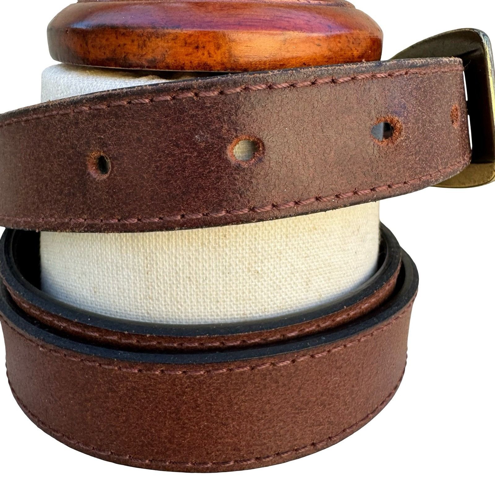 Other Brown Genuine Leather Belt XL Brass Buckle Classic Casual We Size 36 - 4 Thumbnail