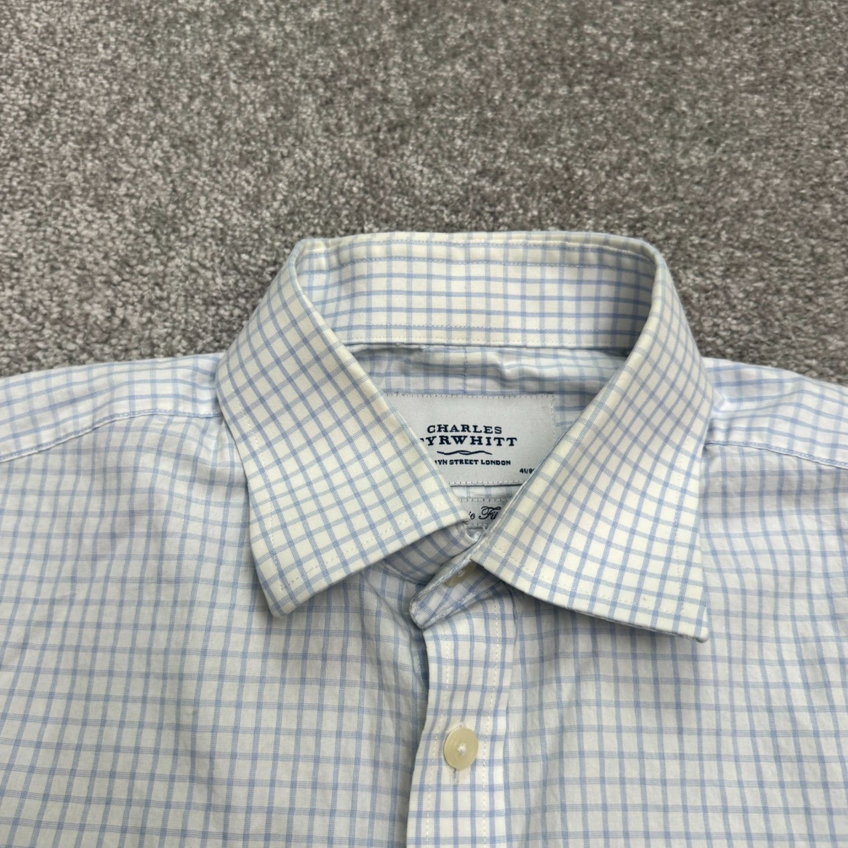 Charles Tyrwhitt VINTAGE Charles Tyrwhitt Classic Fit Dress Shirt Mens 16/34 Business Formal Cotton Check White/Blue Size 34R - 4 Thumbnail