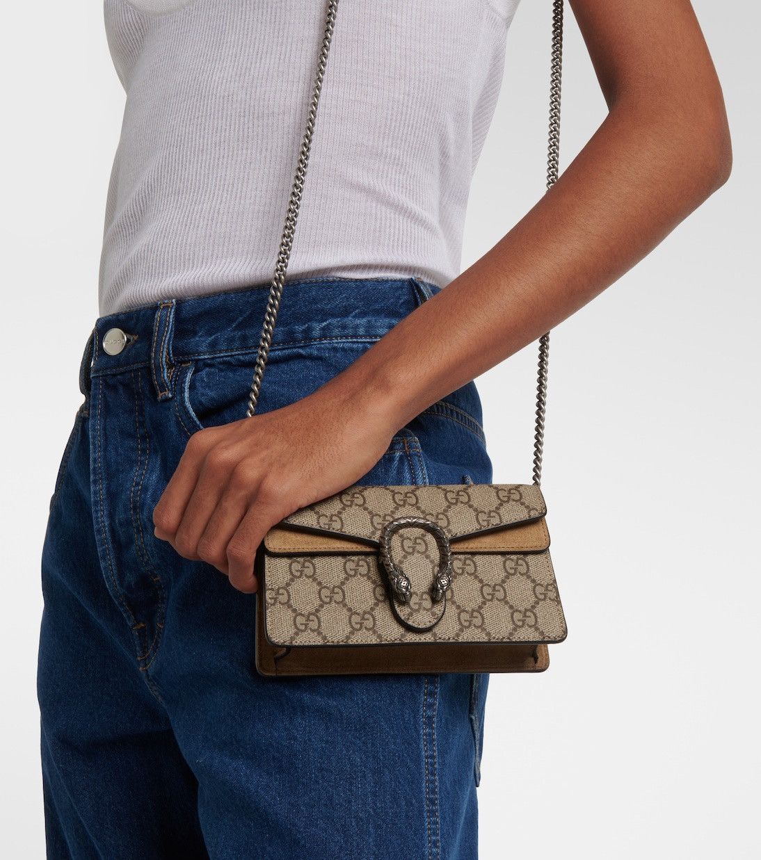 Gucci Gucci 🇮🇹 Dionysus Super Mini GG Supreme ChainBag Beige Suede Size ONE SIZE - 4 Thumbnail