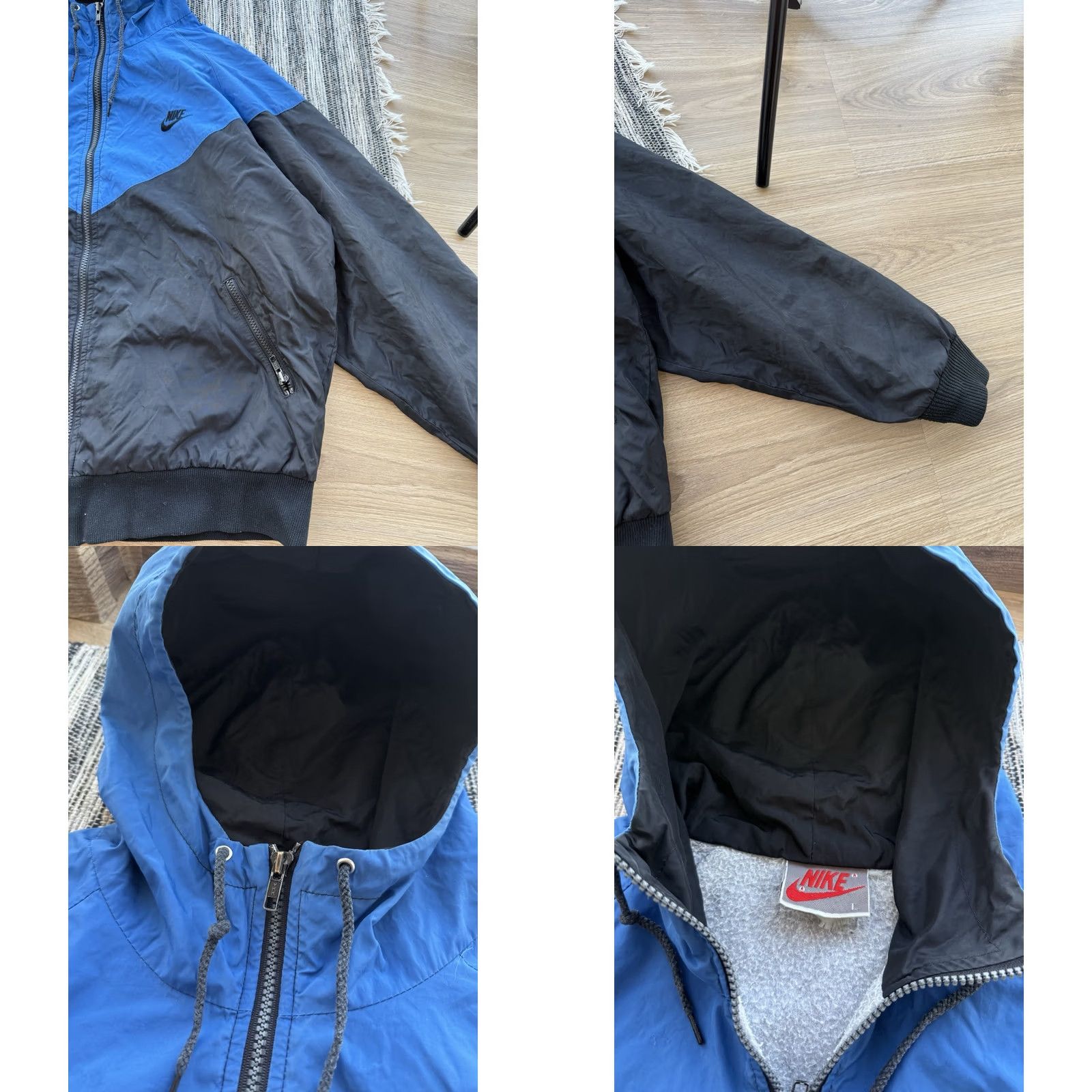 Nike VINTAGE NIKE JACKET 80s Y2K NYLON DISTRESSED FADED BLUE-BLACK Sz L Size US L / EU 52-54 / 3 - 8 Thumbnail