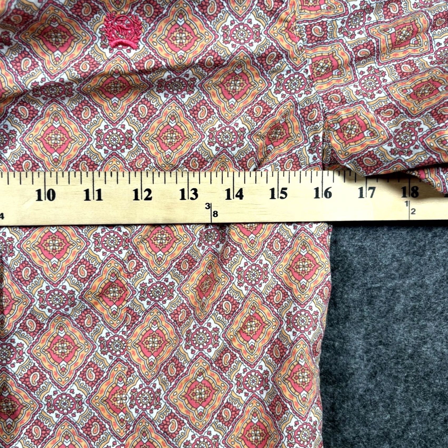Vintage Cinch Button-Up Shirt Women's S Orange Cotton Geometric Print Preppy Coastal Shirt Size S / US 4 / IT 40 - 2 Thumbnail