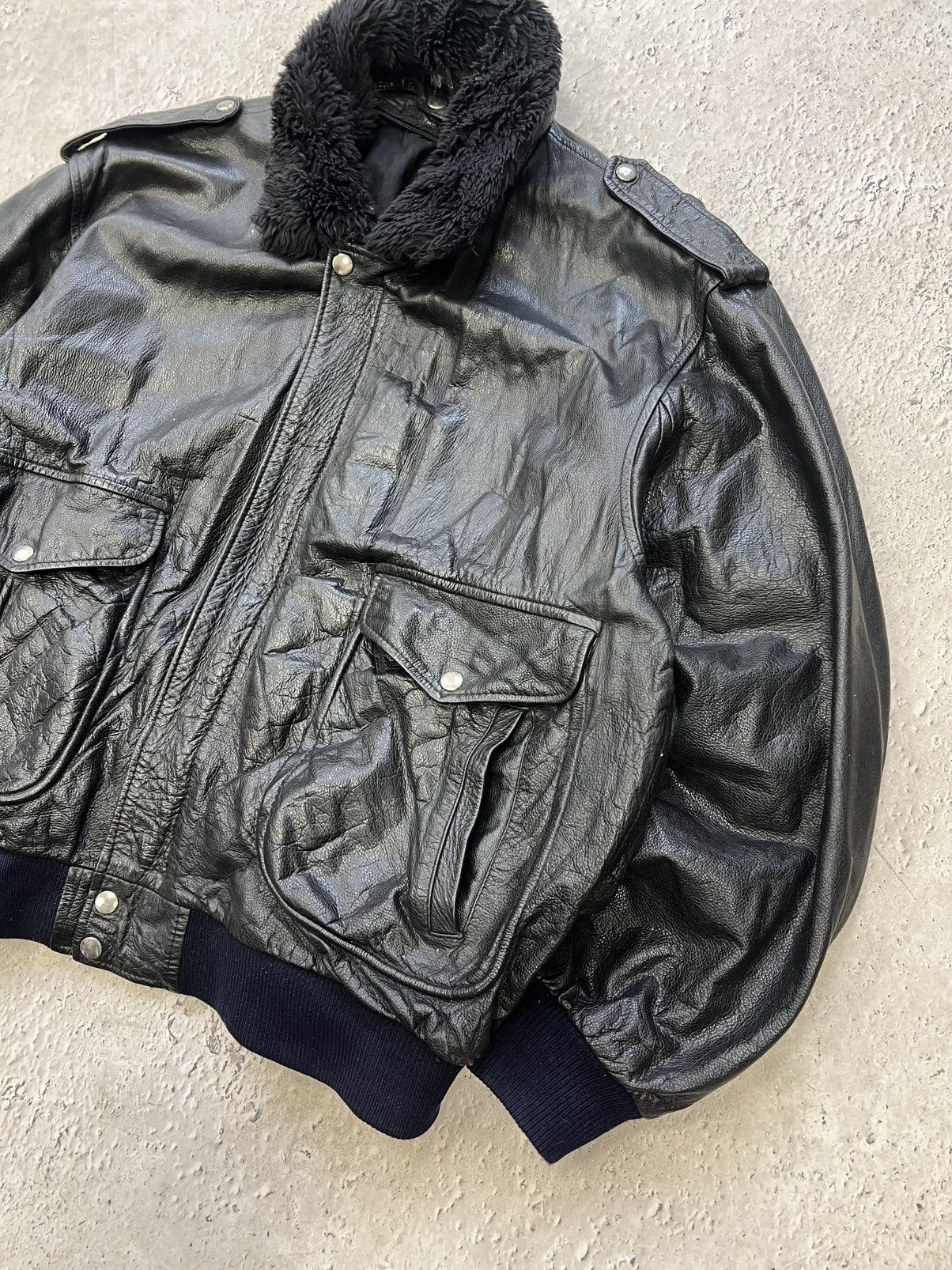 VINTAGE AVIATION BOMBER LEATHER JACKET 90s boxy FIT Y2K