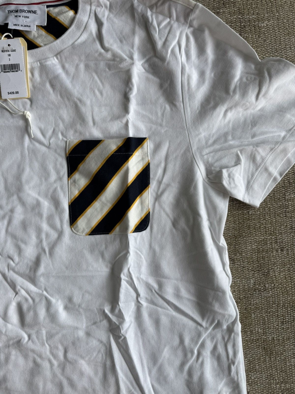 Thom Browne New Thom Browne Tie Stripe Pocket T-Shirt in White Sz 3 Size US M / EU 48-50 / 2 - 7 Thumbnail