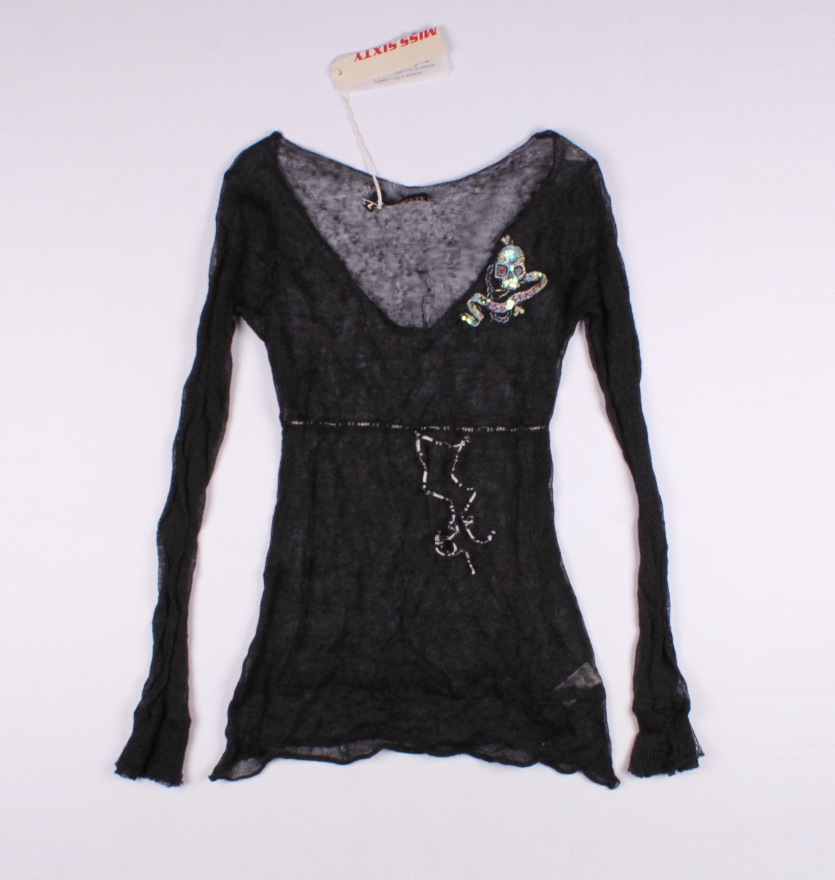 image of Miss Sixty Y2K Linen Steel Blend Knitted Mesh Jumper in Black, Women's (Size Large)