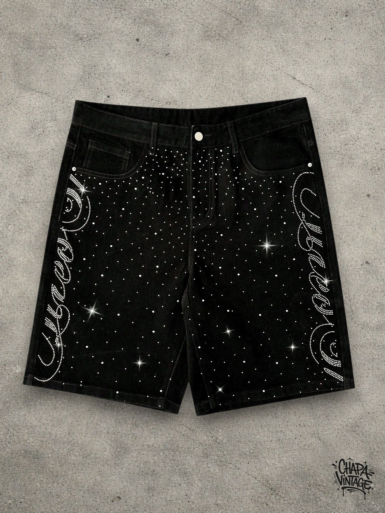 Vintage Denim black shorts diamonds Size US 34 / EU 50 - 1 Thumbnail