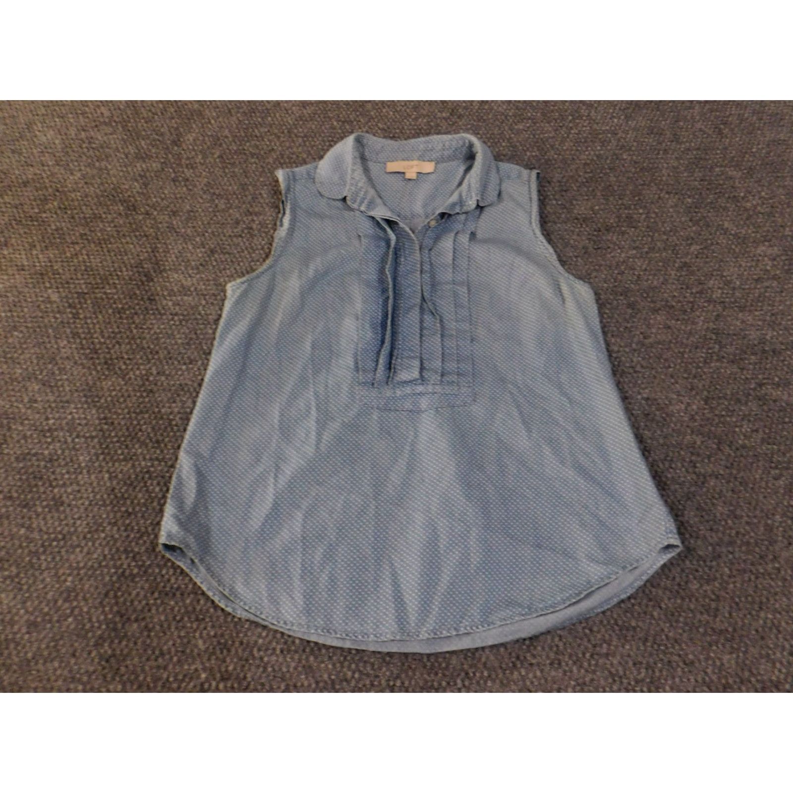 Loft LOFT Blouse Womens Small Blue Sleeveless Polka Dot Collared Button Fr Size S / US 4 / IT 40 - 3 Thumbnail