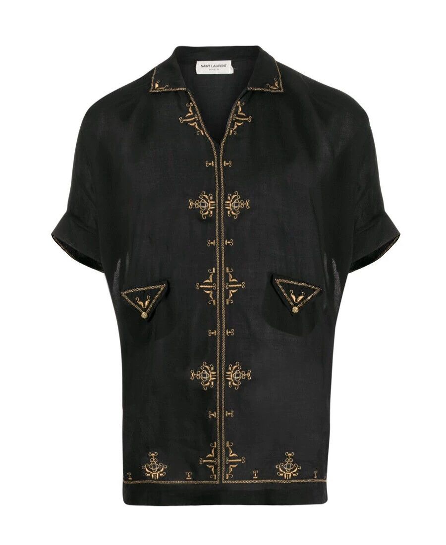 Saint Laurent Paris Saint Laurent Black Gold Embroidery Shirt Size US XXS / EU 40 - 1 Thumbnail