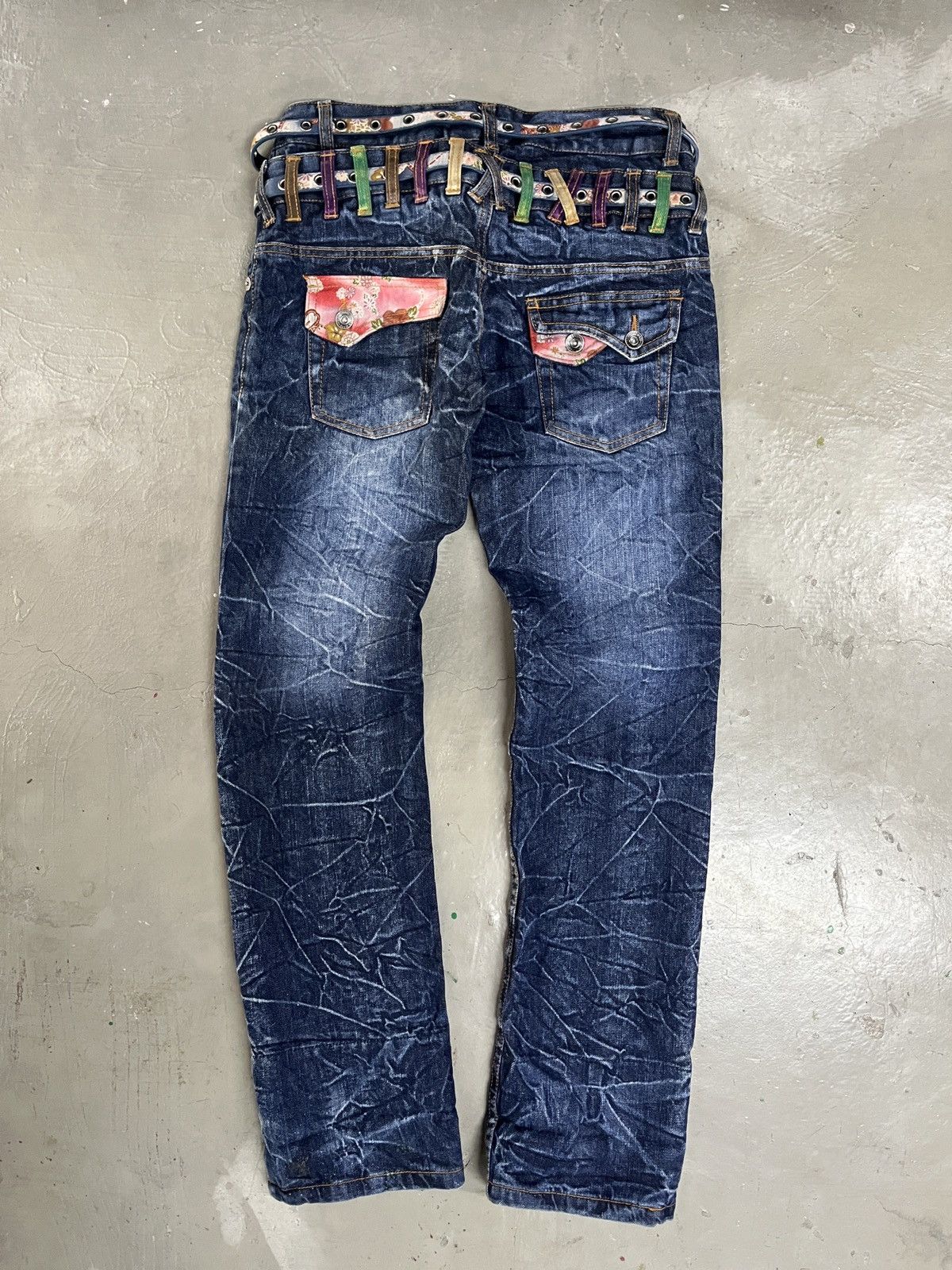 If Six Was Nine 2000s Nylaus Karakuri Double Waist Washed Denim Jeans Faded Size US 30 / EU 46 - 1 Thumbnail