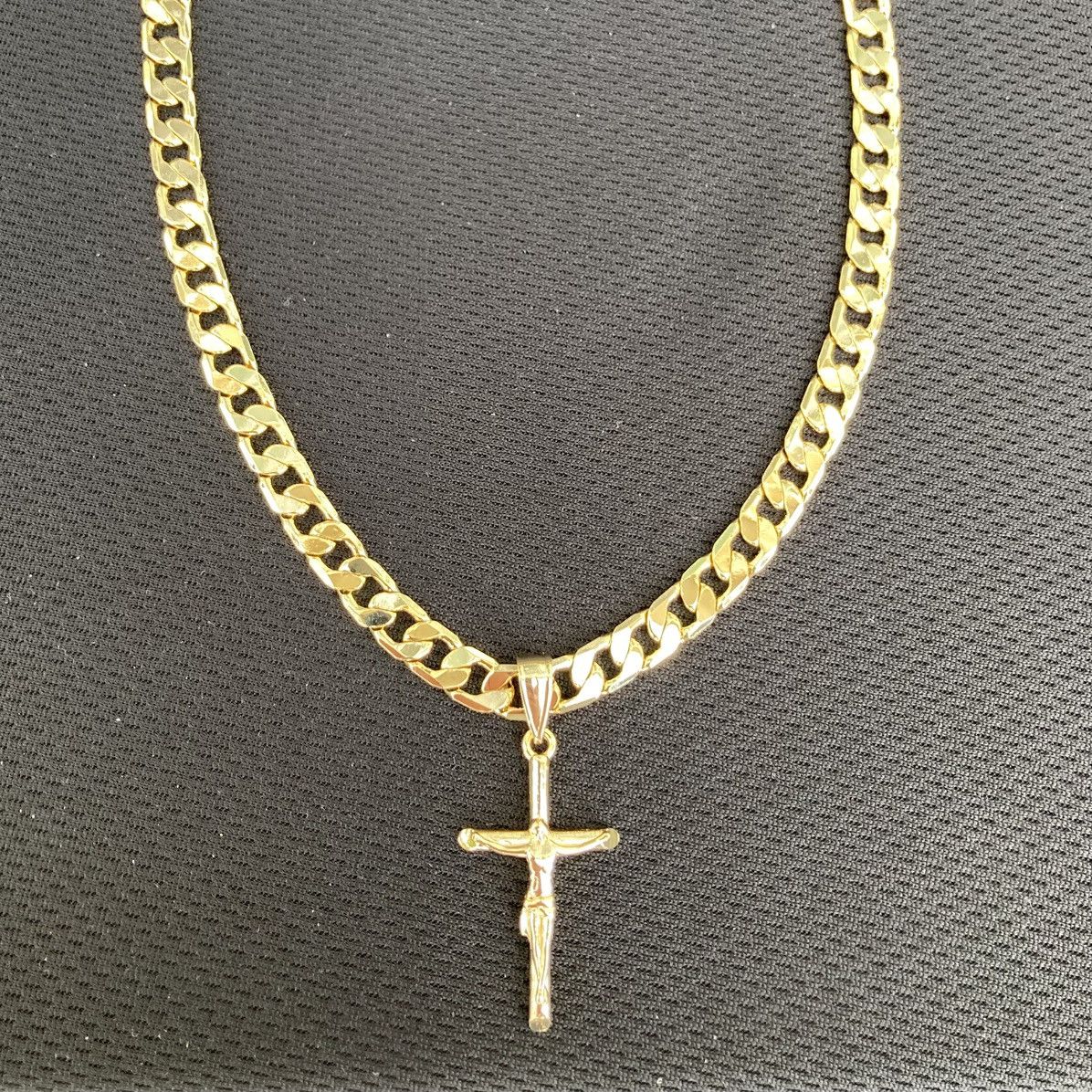 Jewelry Gold Chain Square Cuban Necklace 20in 6mm and Gold Cross Set Size ONE SIZE - 1 Thumbnail
