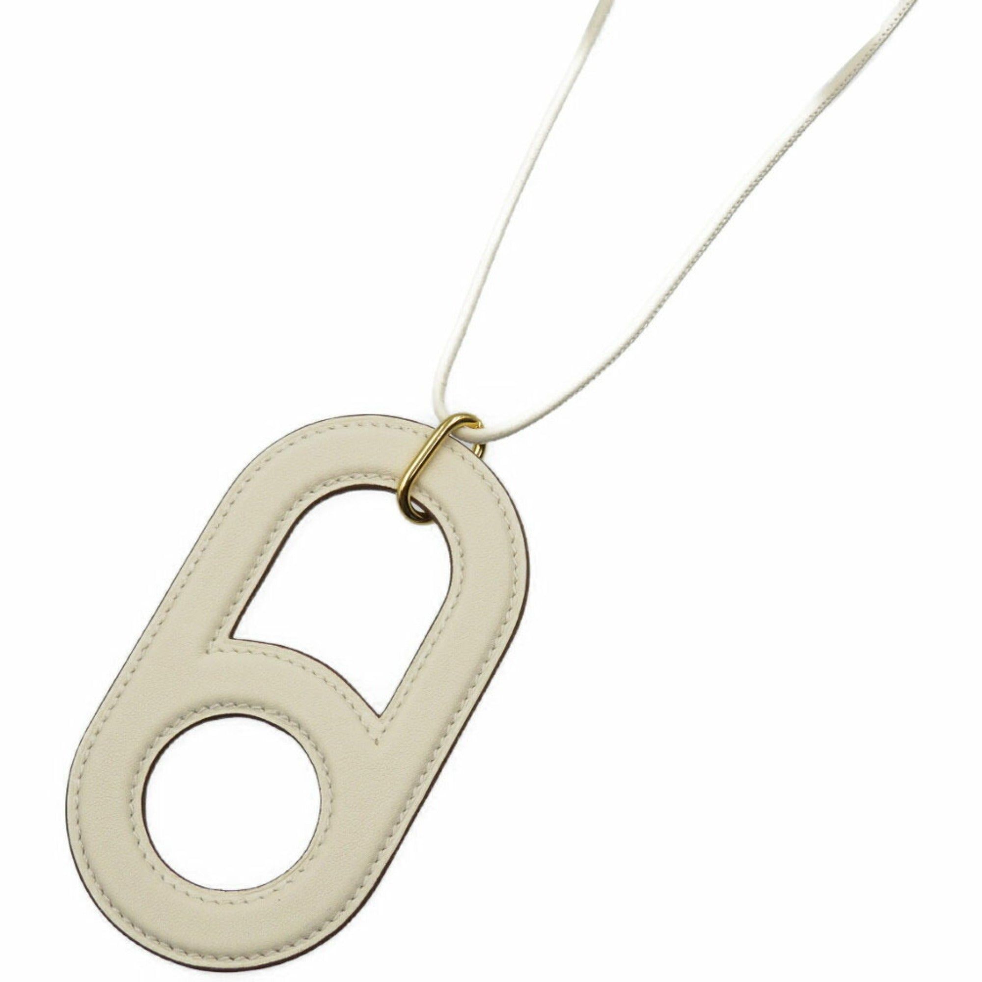 image of Hermes Variation Y Engraved Swift Nata Ivory White Necklace in Black, Women's
