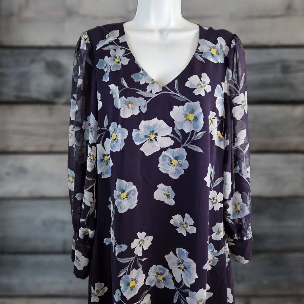 Vintage Cabi 4018 Womens Ellery Dress Sz M Purple Blue Floral Long Sleeve Size M / US 6-8 / IT 42-44 - 1 Thumbnail