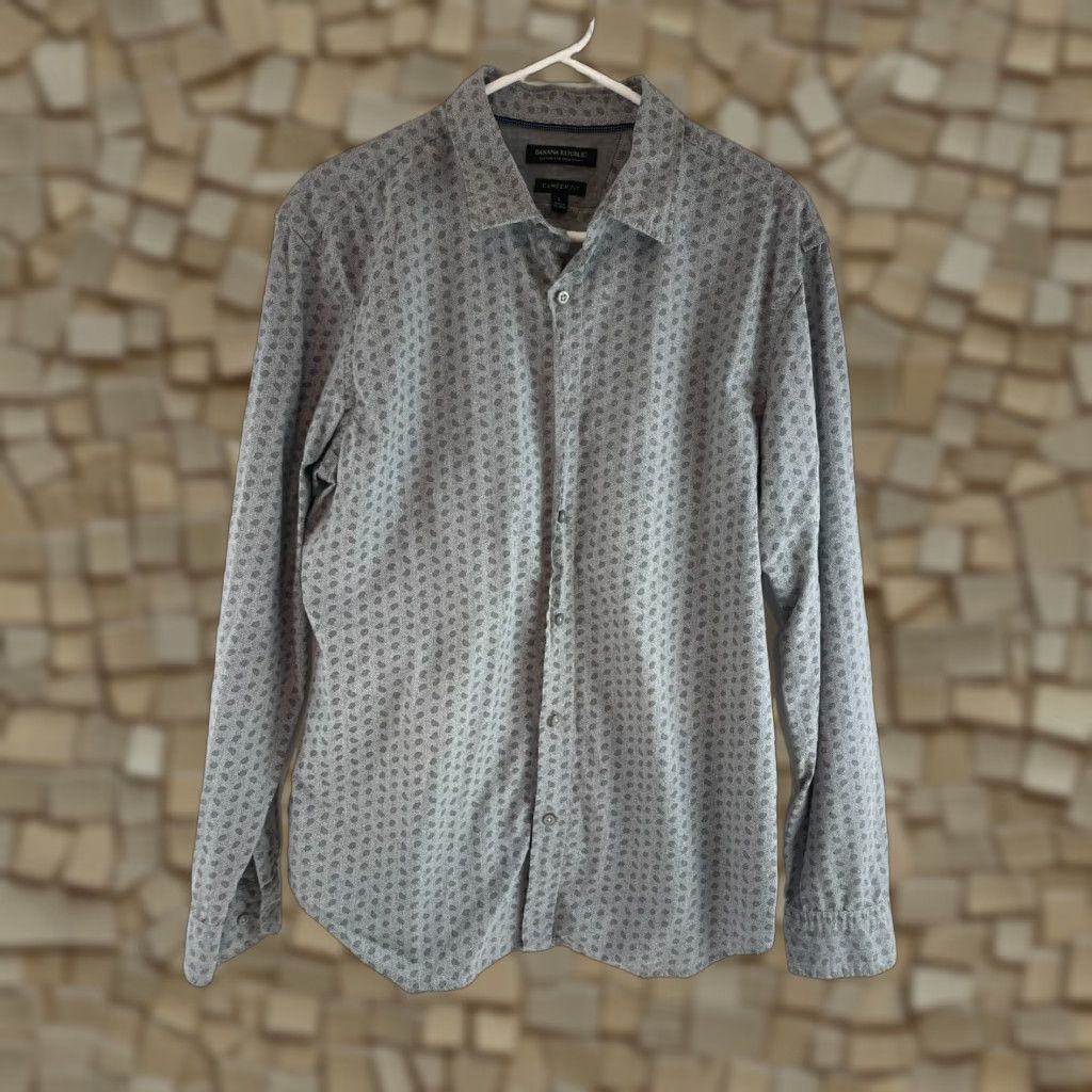 Banana Republic Banana Republic Shirt Men's L Gray Paisley Camden Fit Button-Up Long Sleeve Size US L / EU 52-54 / 3 - 1 Thumbnail