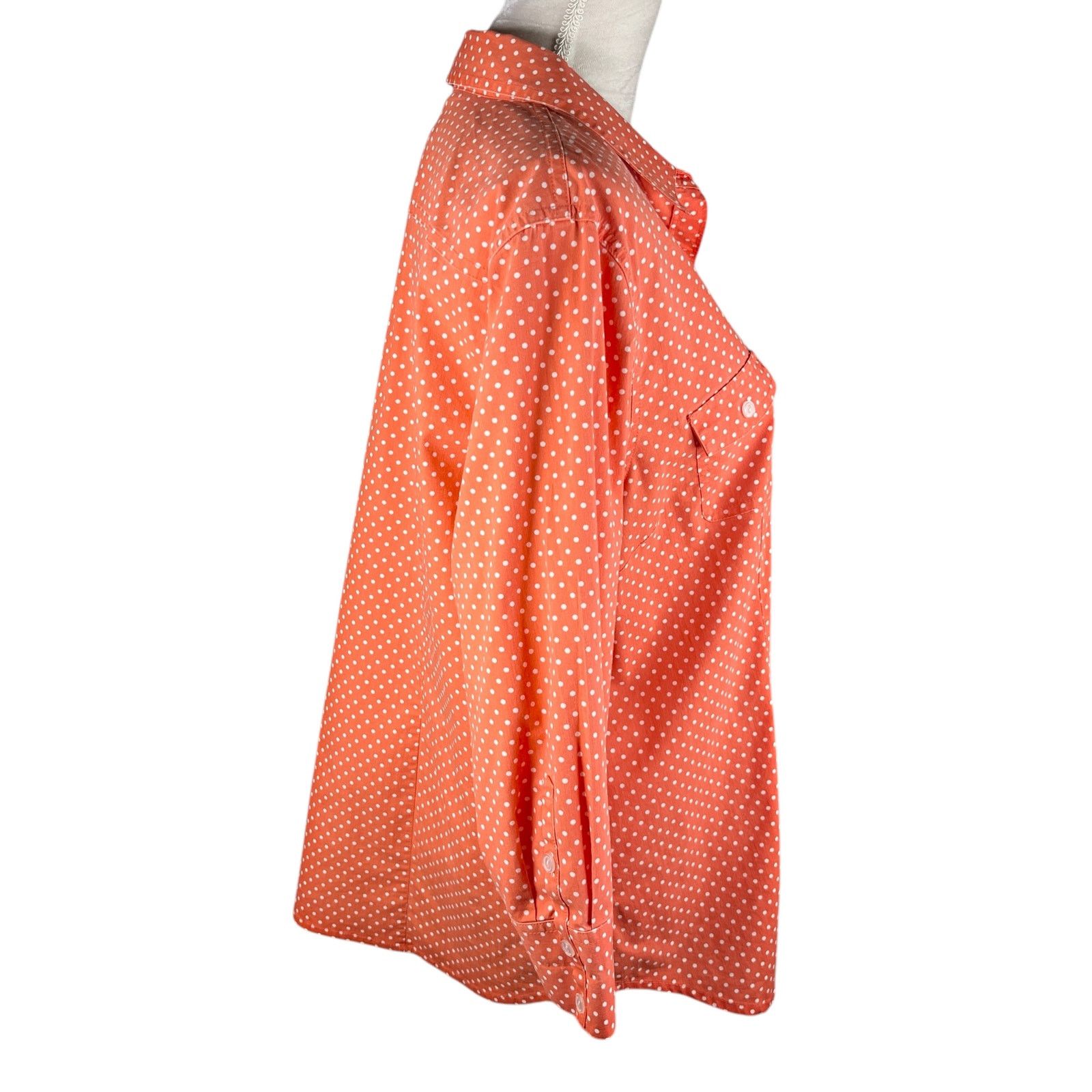 Chicos Chico's Button Down Blouse Orange White Polka Dots XL/16 Size XXL / US 16-18 / IT 52-54 - 4 Thumbnail