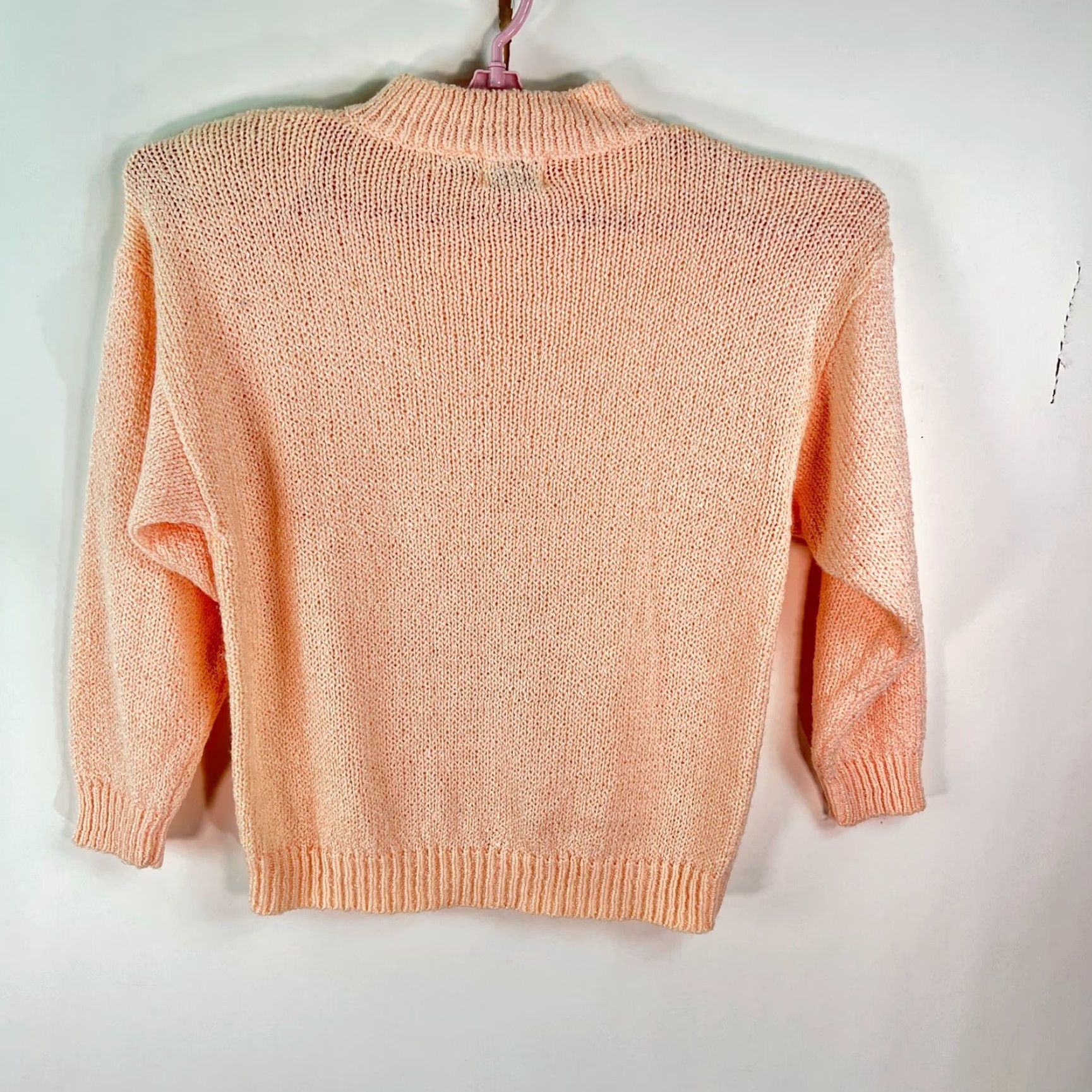 Vintage Sterling Harris Womens Button High Neck Peach Cable Knit Sweater L Size L / US 10 / IT 46 - 3 Thumbnail