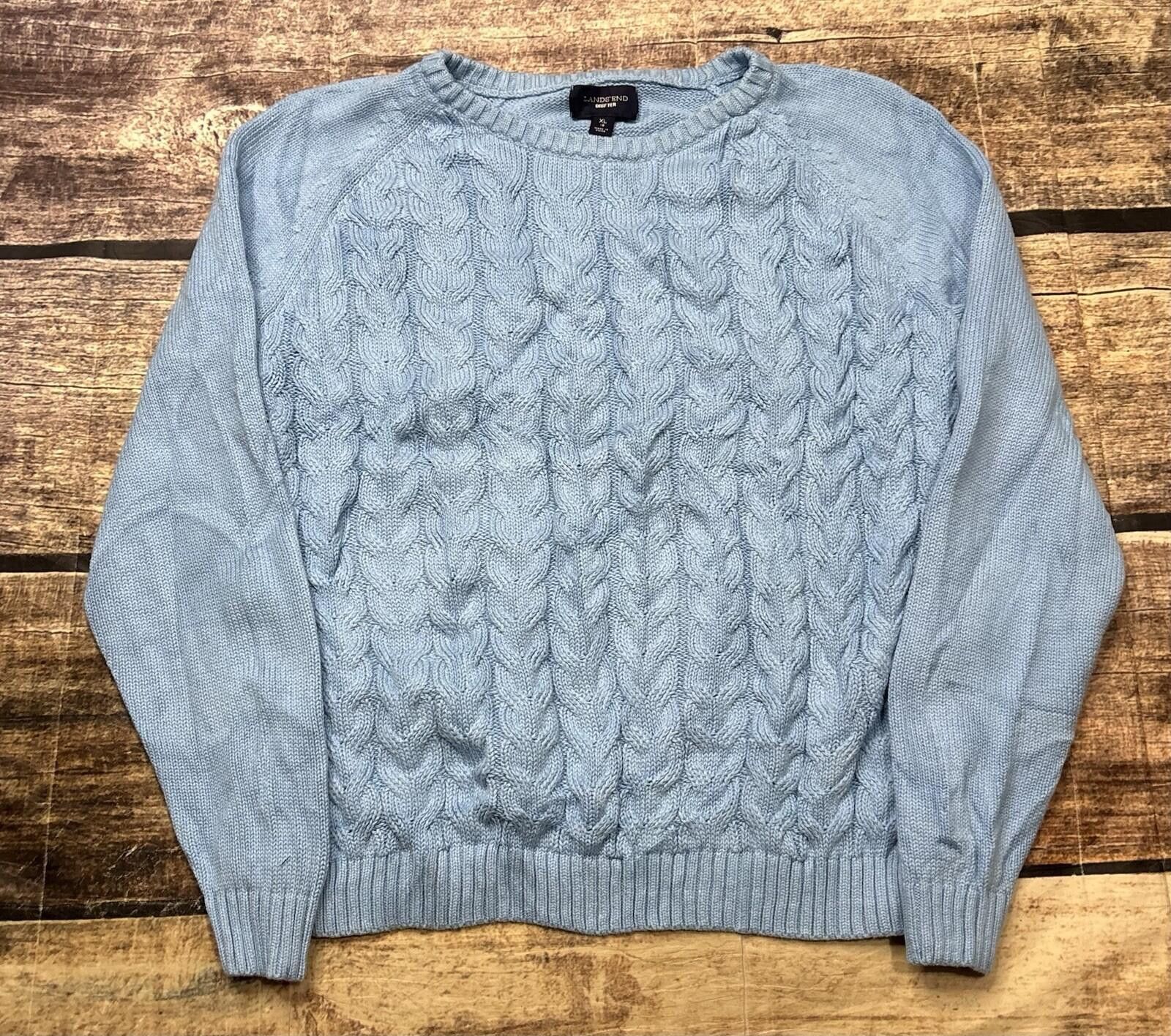 Lands' End Lands End Drifter Sweater Womens XL Cable Knit Cotton Blue Size XL / US 12-14 / IT 48-50 - 1 Thumbnail
