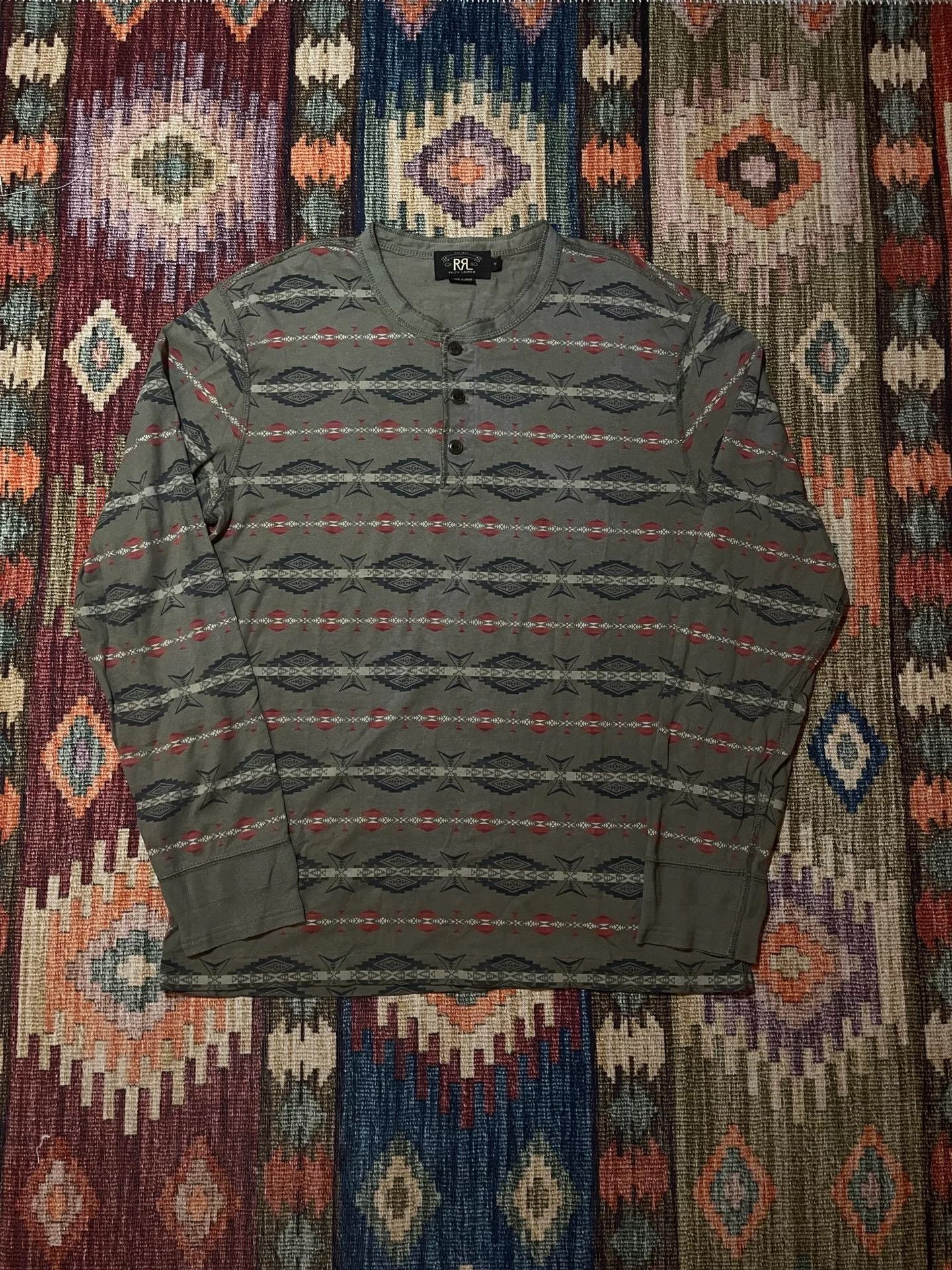 RRL Ralph Lauren RRL Southwest Print Henley Long Sleeve T-Shirt M Size US M / EU 48-50 / 2 - 1 Thumbnail