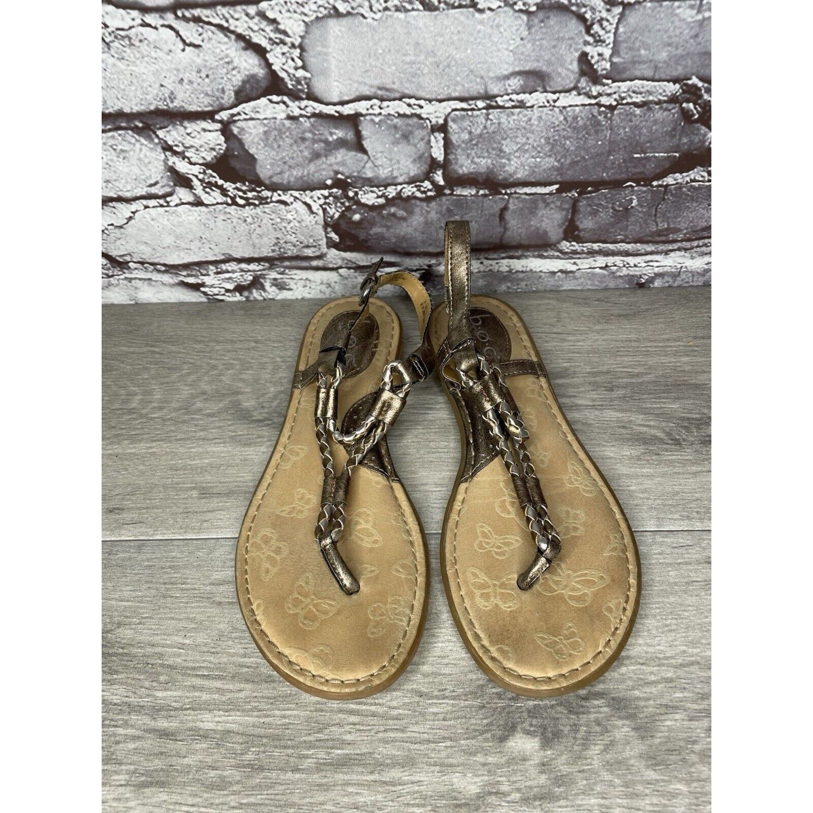 Born BOC Born Concept Bronze Metallic Leather Braided Thong Sanda Size US 8 / IT 38 - 10 Thumbnail