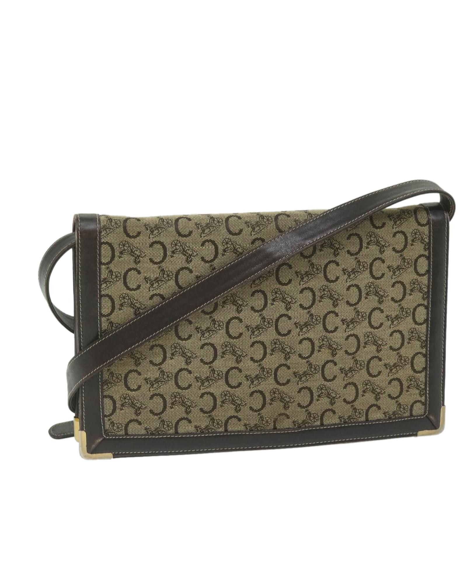 image of Celine Beige Macadam Canvas Shoulder Bag With Adjustable Strap, Women's