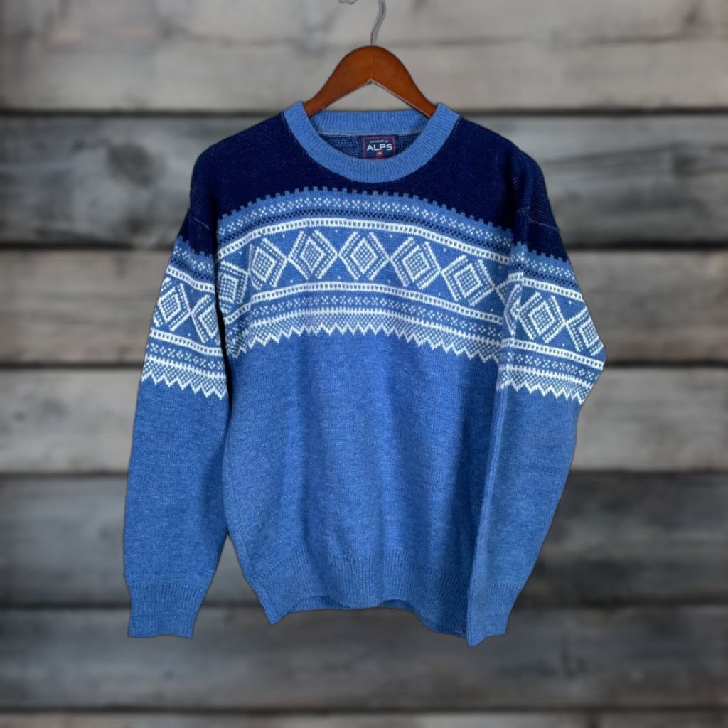 Vintage VINTAGE Alps Sweater Adult Medium Blue Fair Isle Knit Crewneck 90s Ski Lodge Mens Size US M / EU 48-50 / 2 - 1 Thumbnail