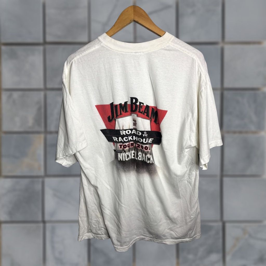 Gildan VINTAGE Jim Beam Shirt Mens XL White Road to the Rackhouse Tour 2002 Nickelback Band Tee Size US XL / EU 56 / 4 - 1 Thumbnail
